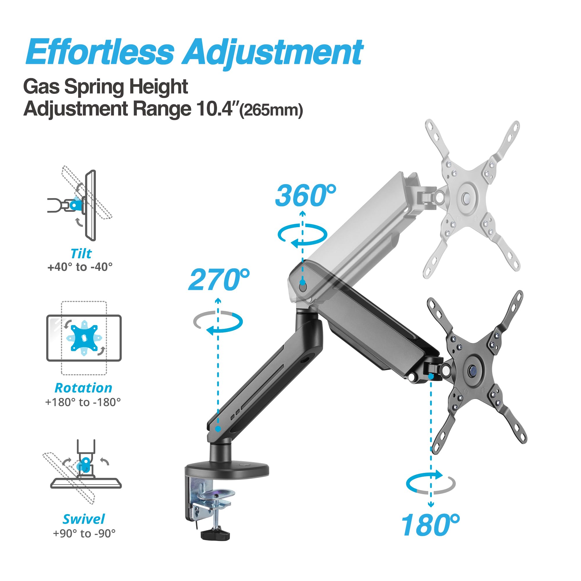 AVLT Single 27”-45” RGB Gaming Monitor Arm Desk Mount with 20 Lighting Modes & Touch Control - Adjustable Height, Swivel, Tilt for Flat/Curved/Ultrawide Screens - Dark Gray | Perfect for Gaming Setup, Home Office & Workstation Ergonomics