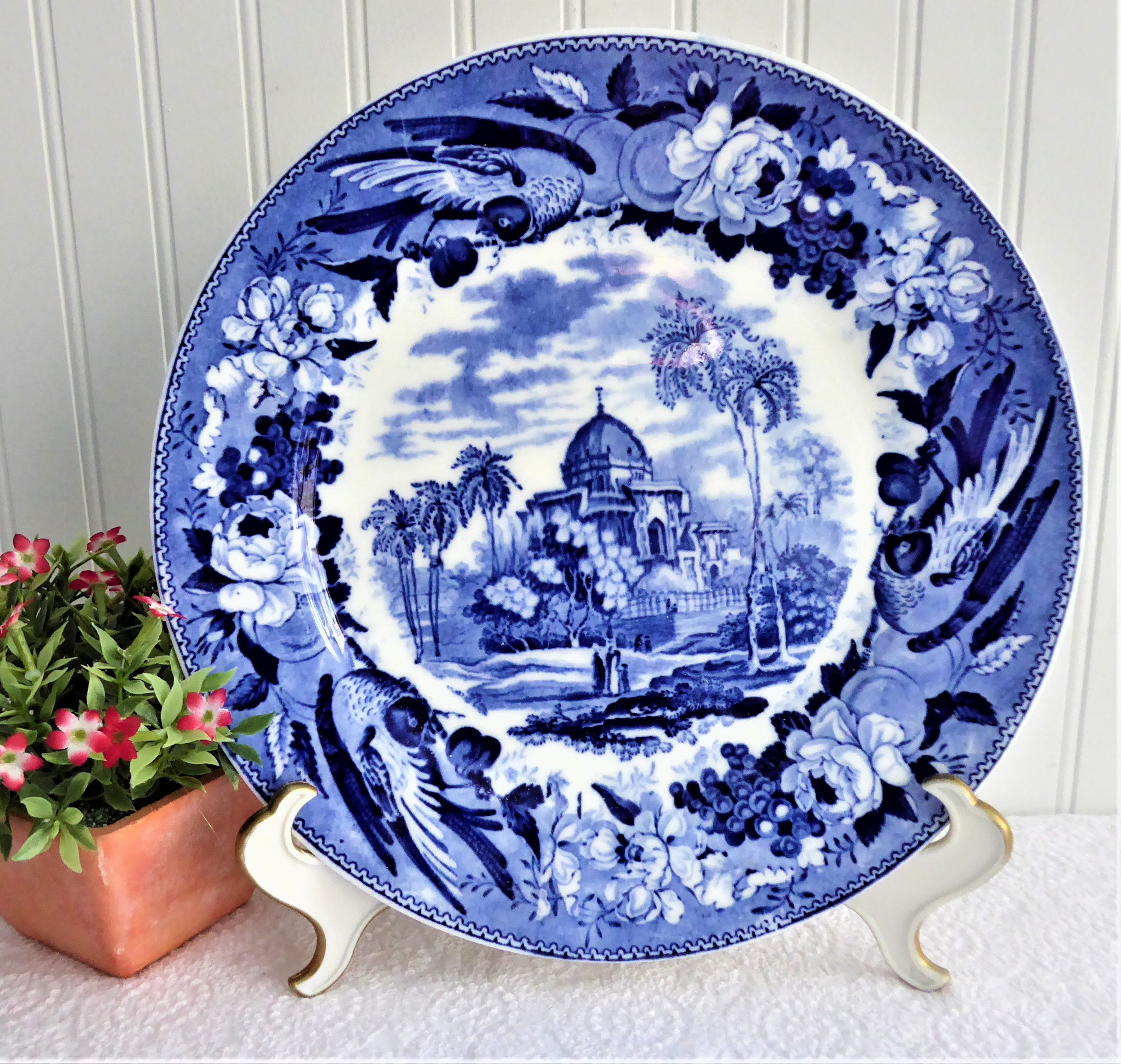 Vintage Blue Transferware Plate - Staffordshire Romantic Mausoleum Design, Cauldon England 1905 | Antique Dinnerware for Collectors & Home Decor