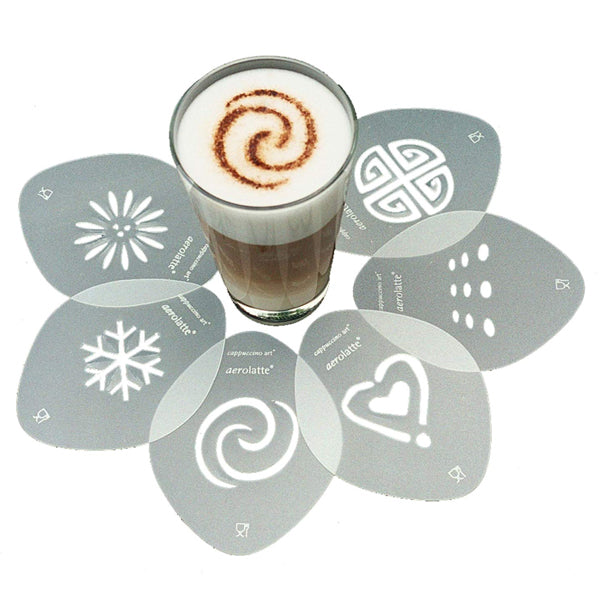 Aerolatte 6-Piece Cappuccino Art Stencil Set for Latte Foam Decorating - Perfect for Home Baristas & Coffee Shops