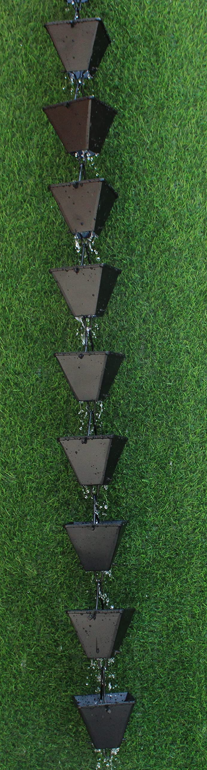 KAM HOME Medium Square Rain Chain (Brown, 10-Pack) - Decorative Outdoor Water Drainage Solution for Gutters, Gardens & Patios