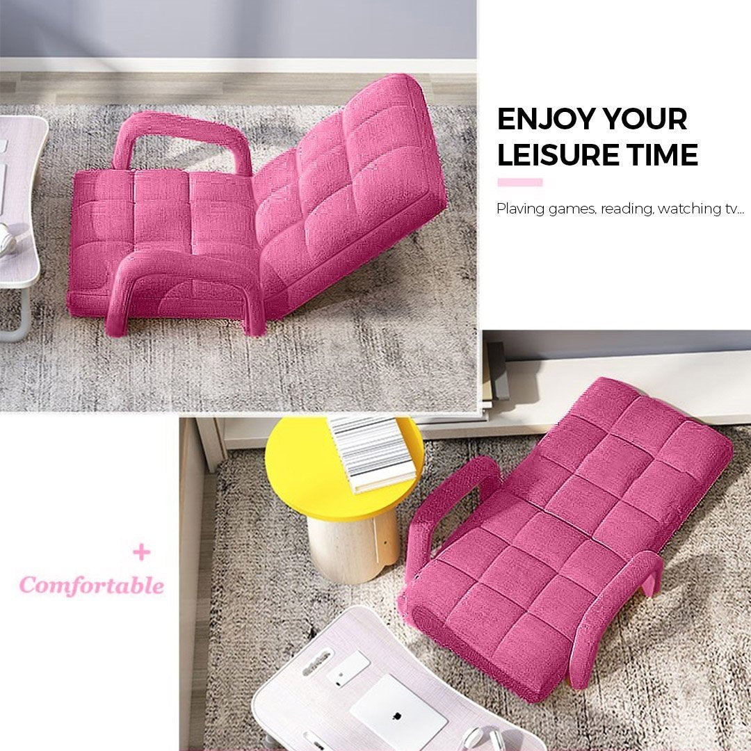 2X Foldable Lounge Cushion - Adjustable Floor Recliner Chair with Armrest, Pink - Perfect for Living Room, Bedroom, Patio & Outdoor Relaxation