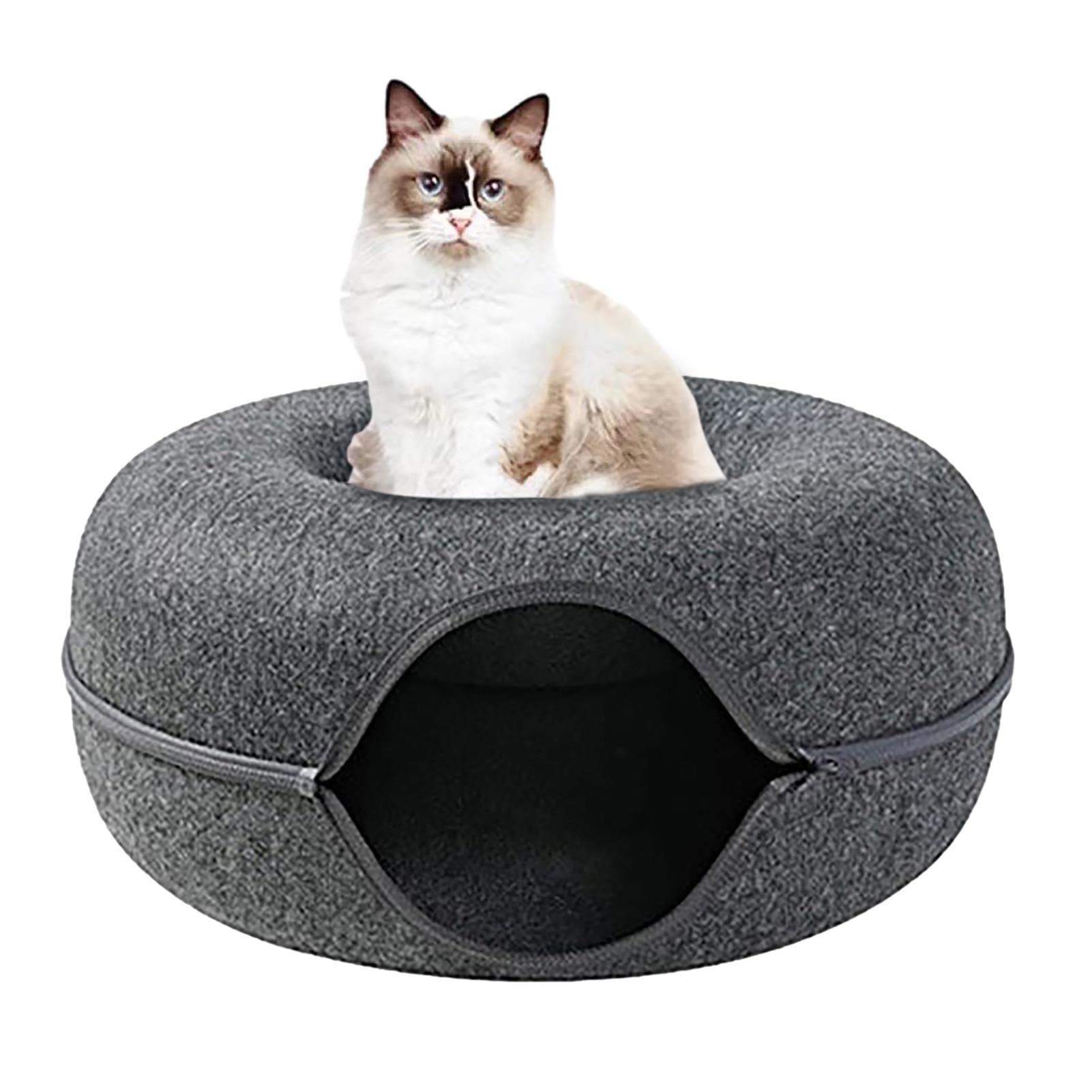 Natural Felt Cat Tunnel & Cave Bed - 60cm Round Semi-Enclosed Cat Nest for Indoor Cats & Kittens | Removable Lightweight Cat Litter Training Toy | Perfect for Playtime, Napping & Interactive Pet Games