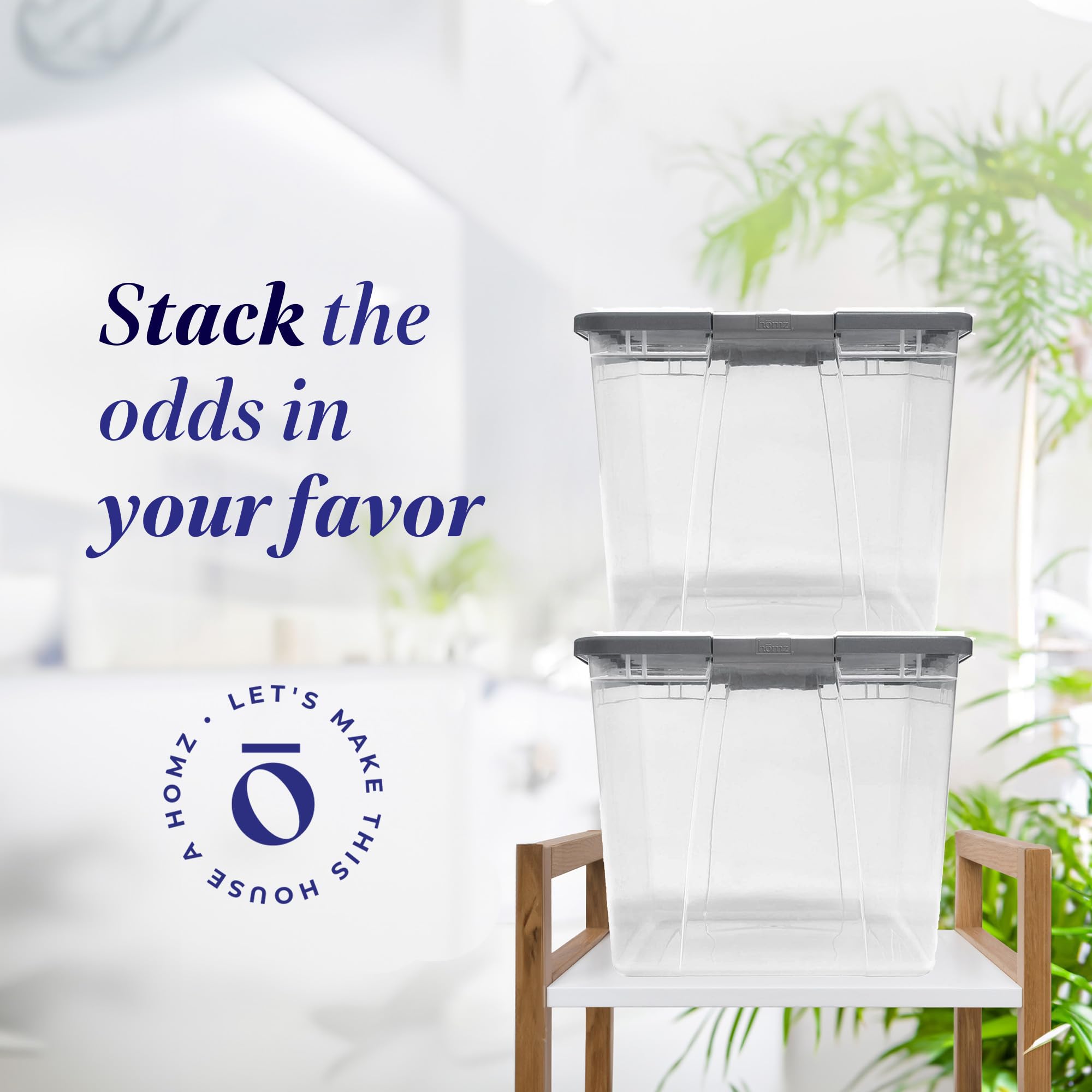 HOMZ 4-Pack 64 Quart Clear Plastic Storage Bins with Secure Latches & Gray Lids - Organize Closet, Pantry, Garage, or Kids' Toys Storage Solutions