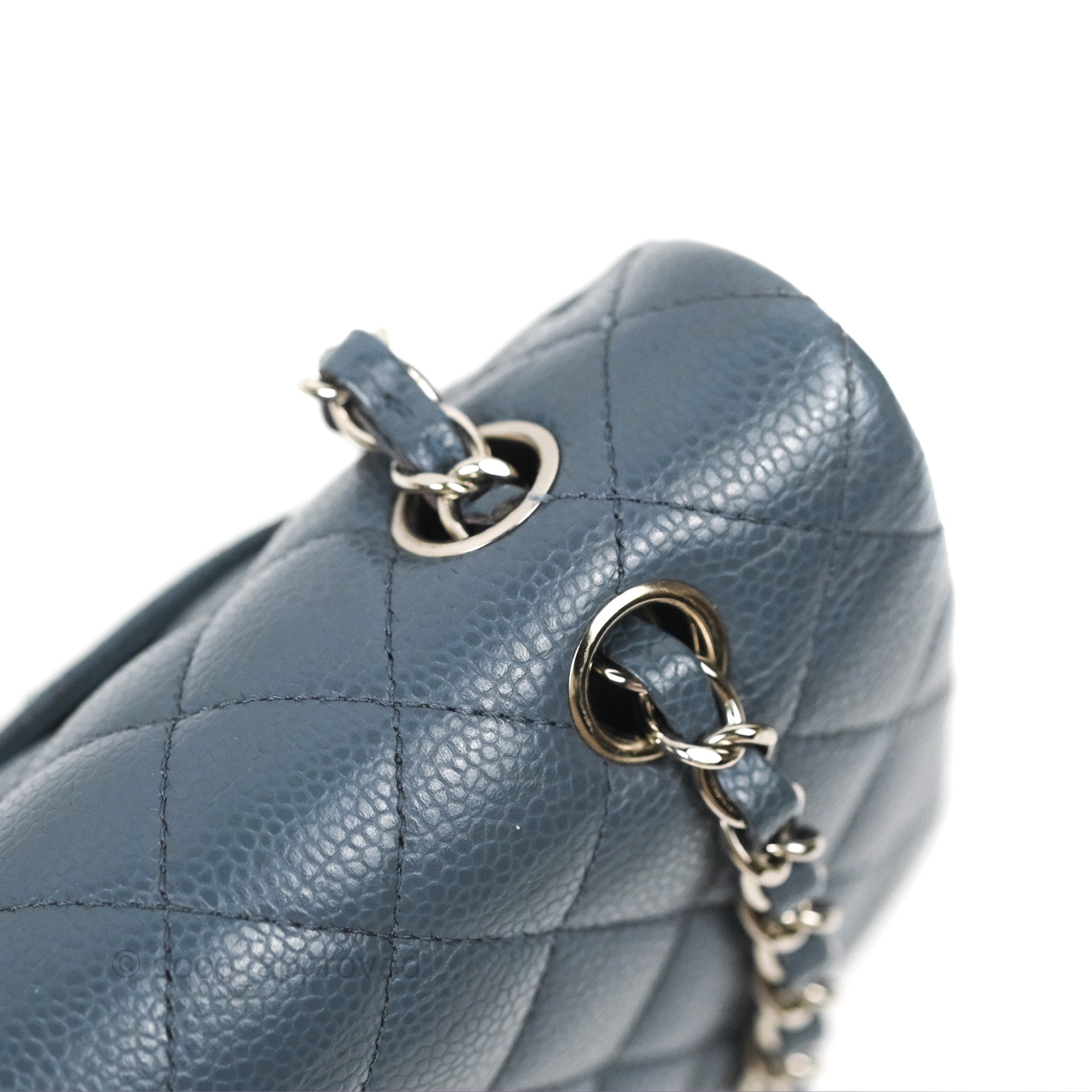 Chanel Classic Double Flap Quilted Medium/Large Handbag in Blue Caviar Leather with Silver Hardware - Perfect for Work, Evening Events & Luxury Fashion Accessories