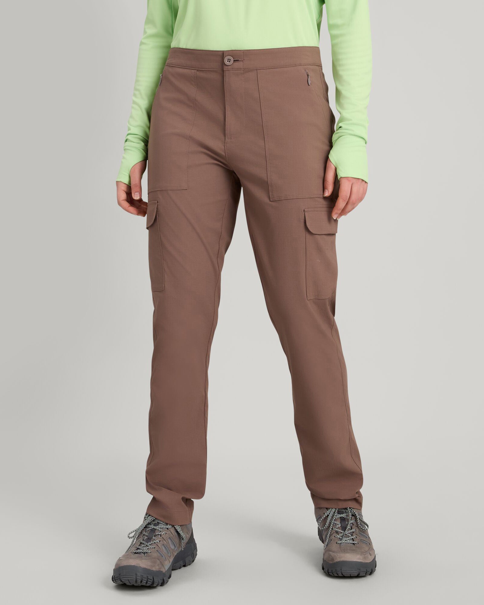 Women's Miro Pants - High Waisted Stretch Tapered Ankle Pants in Taupe for Work, Office & Casual Wear