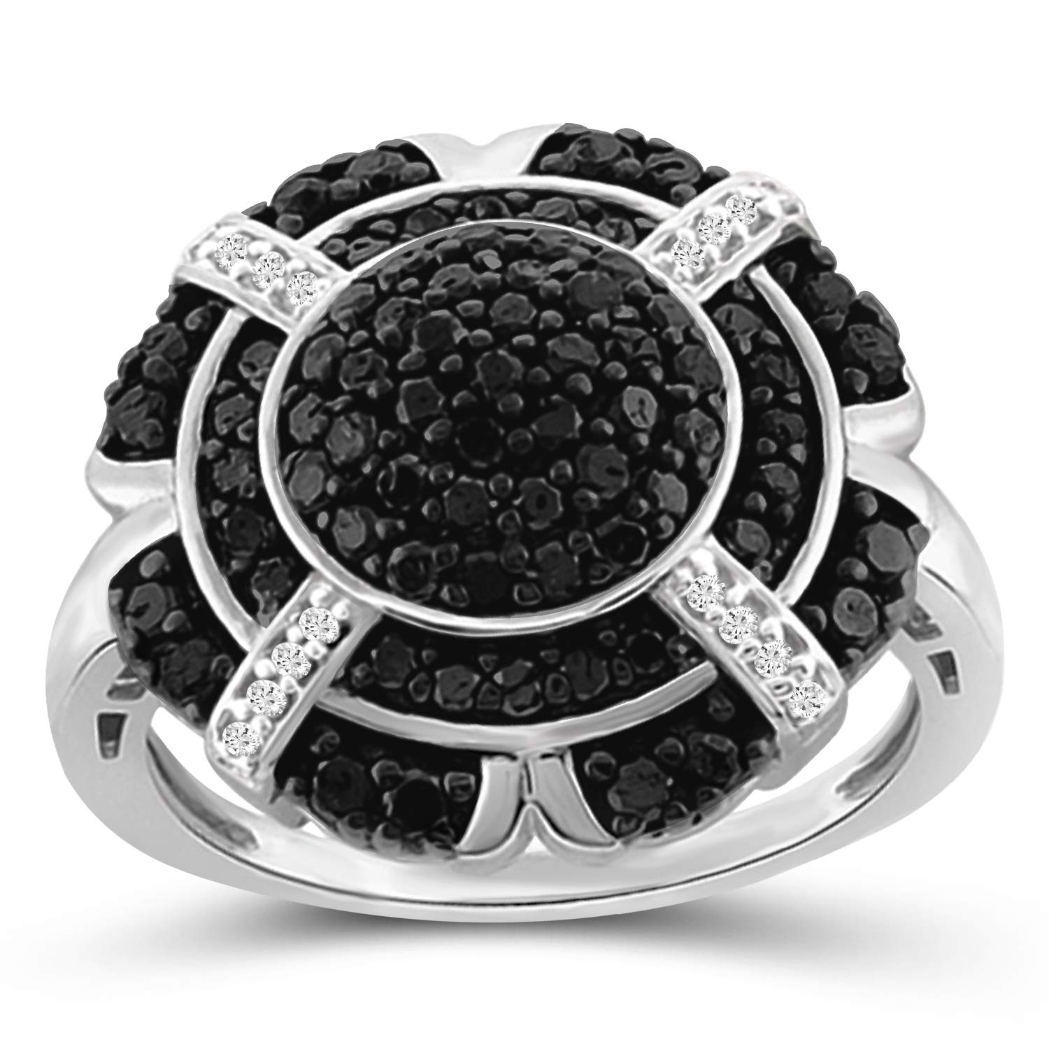 JEWELEXCUSTERLING Silver 1 Carat Black & White Diamond Ring for Women - Elegant Wedding, Engagement & Everyday Jewelry | Perfect Gift for Anniversary, Birthday & Special Occasions