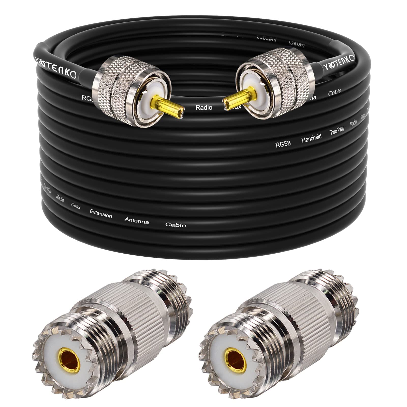 CB Antenna Cable - PL259 RG58 Coaxial Cable 49.2ft with 2PCS UHF SO239 Female Adapters | 50 Ohm Coax Cable for CB Ham Radio, SWR Meter & Antenna Analyzer | Perfect for HF Radio, Amateur Radio & Mobile Communication Setups