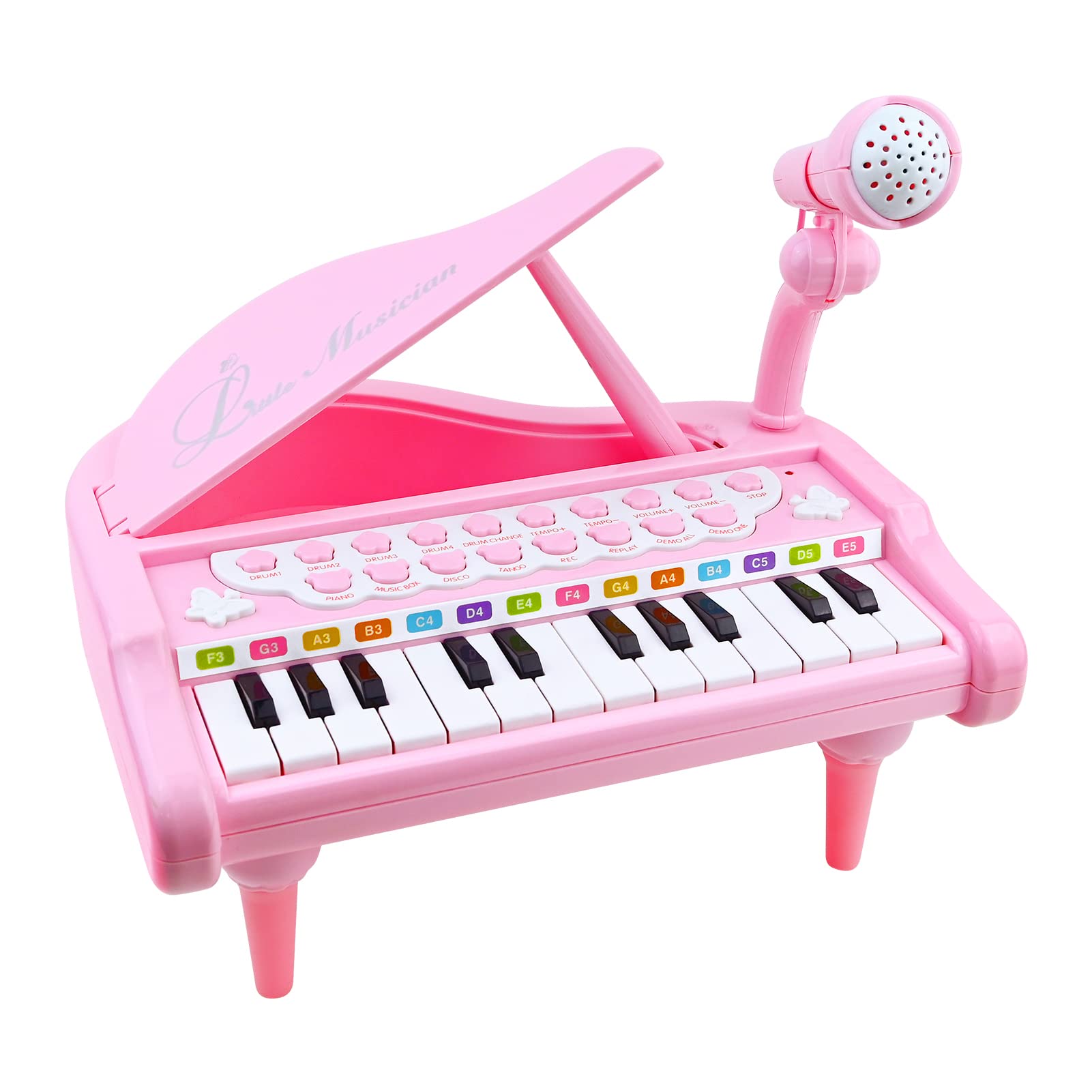 OKREVIEW 24-Key Toddler Piano Toy with Microphone - Musical Learning Toy for 1 2 3 4 Year Old Girls & Boys | Pink Kids Keyboard Instrument for Birthday, Christmas Gifts | Perfect for Early Childhood Music Education & Pretend Play