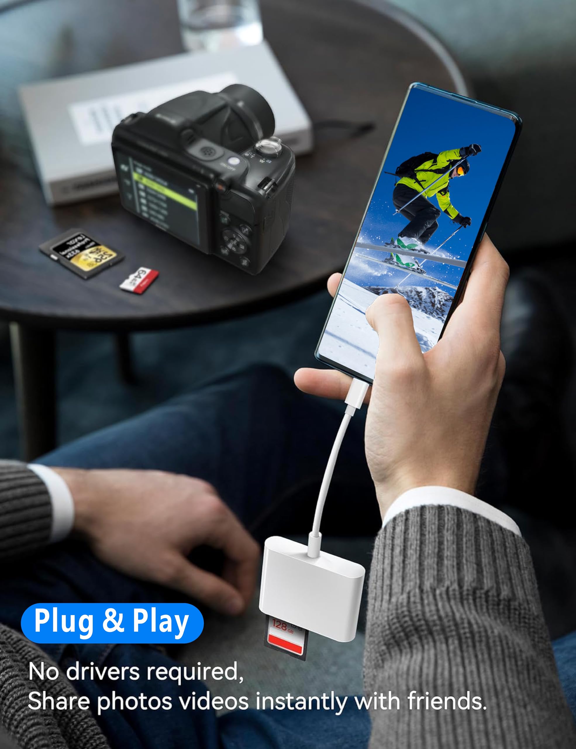 High-Speed USB C SD Card Reader - USB 3.0 to SD/Micro SD Memory Card Adapter for iPhone 15 Pro Max, iPad Pro/Air/Mini, MacBook Pro/Air | Perfect for Photo Transfer, Data Backup & Mobile Editing on USB-C Devices