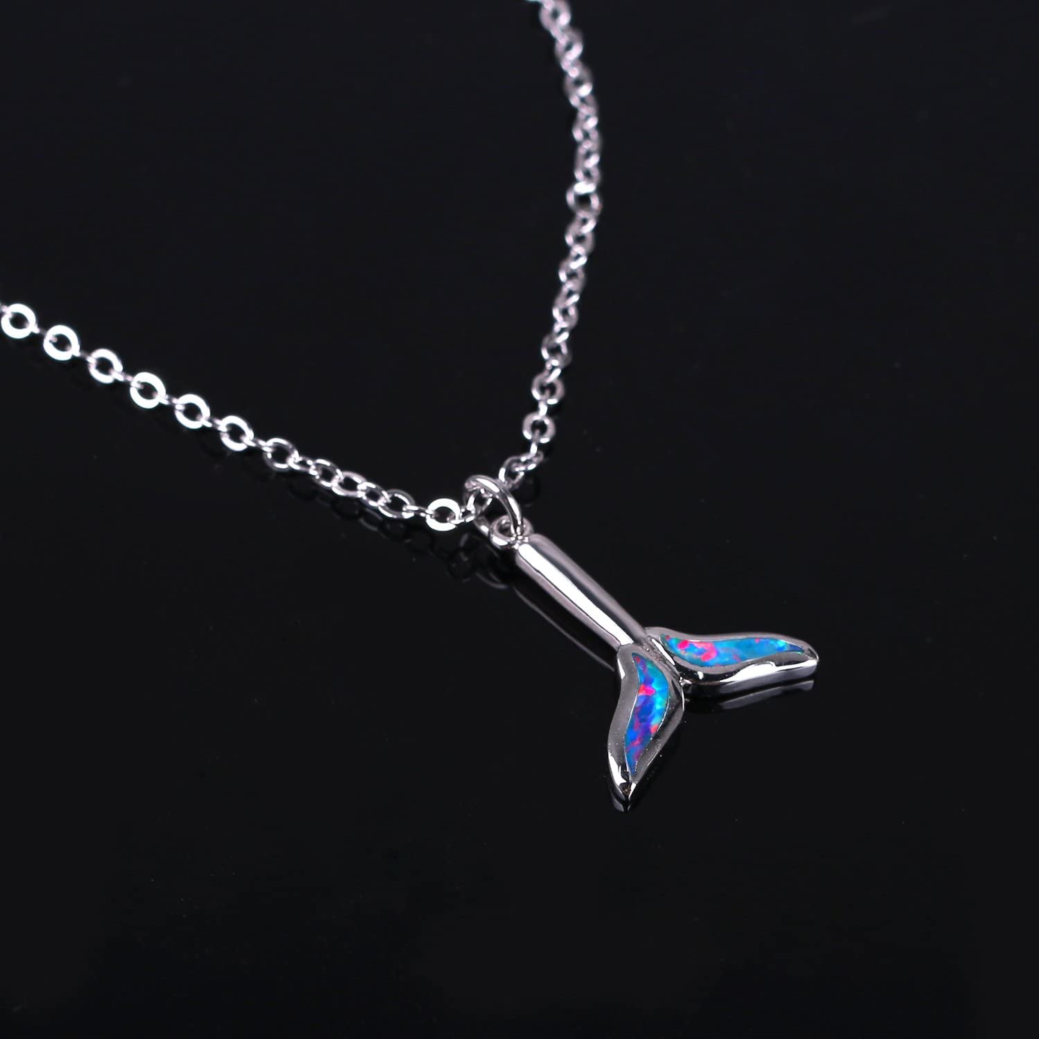 Elegant KELITCH Fishtail Choker Necklace with Created Opal Pendant - 16-18 Inch Adjustable Chain in Red | Perfect for Evening Parties, Date Nights & Special Occasions