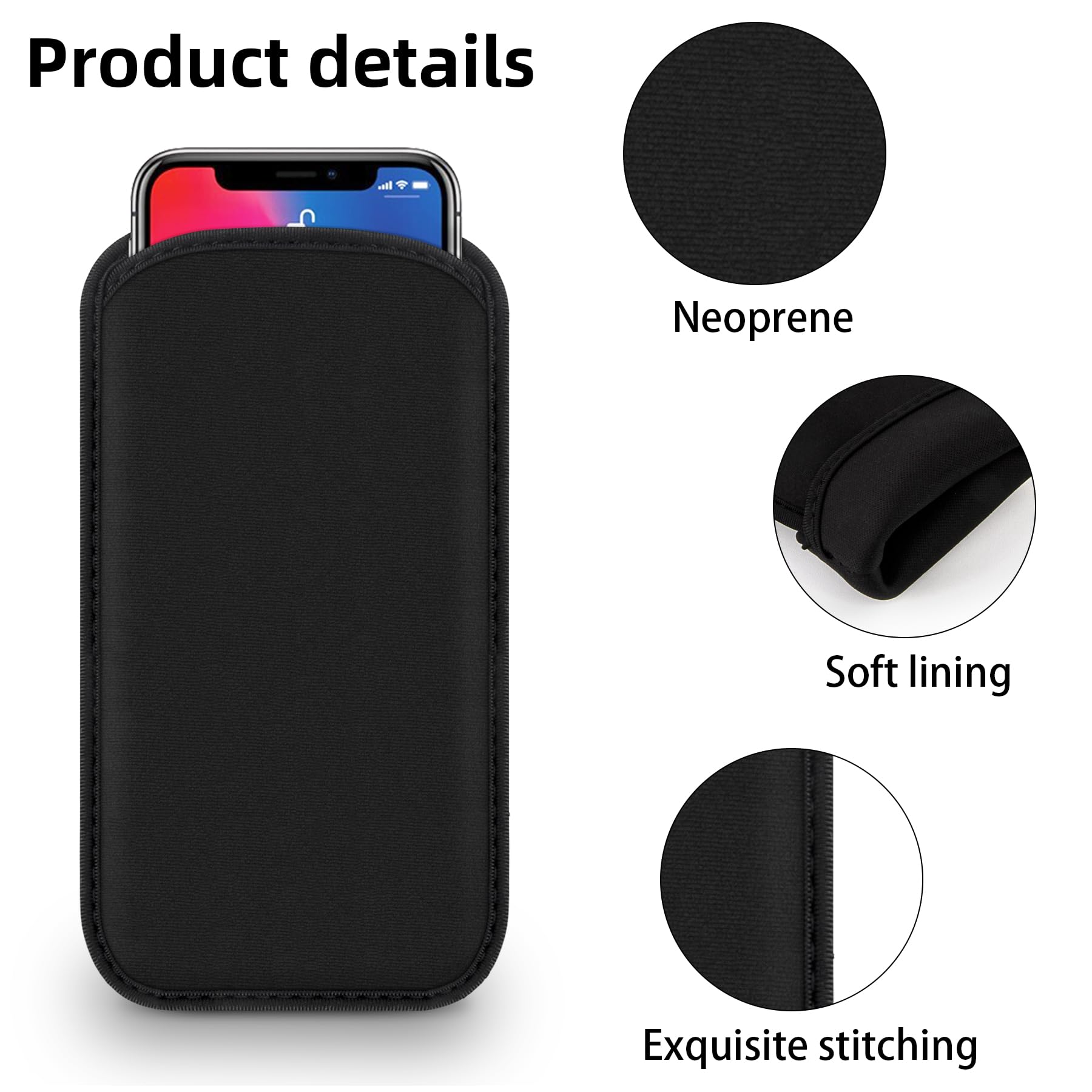 2 Pack Neoprene Phone Sleeve Pouch for iPhone 11 Pro Max/Xs Max/8 Plus/7 Plus/6 Plus - Shockproof & Scratch Resistant Protective Case (Black) - Perfect for Travel, Gym & Everyday Use