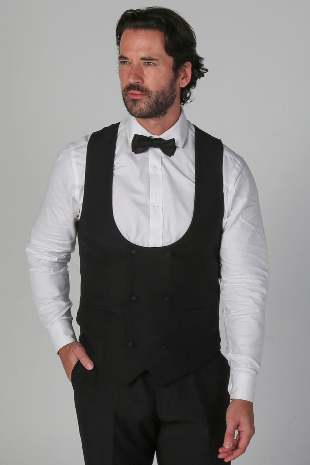 Ford Men's Black Three Piece Tuxedo Suit - Formal Wedding, Prom & Evening Wear - Premium Slim Fit Tuxedo Set with Vest & Bow Tie