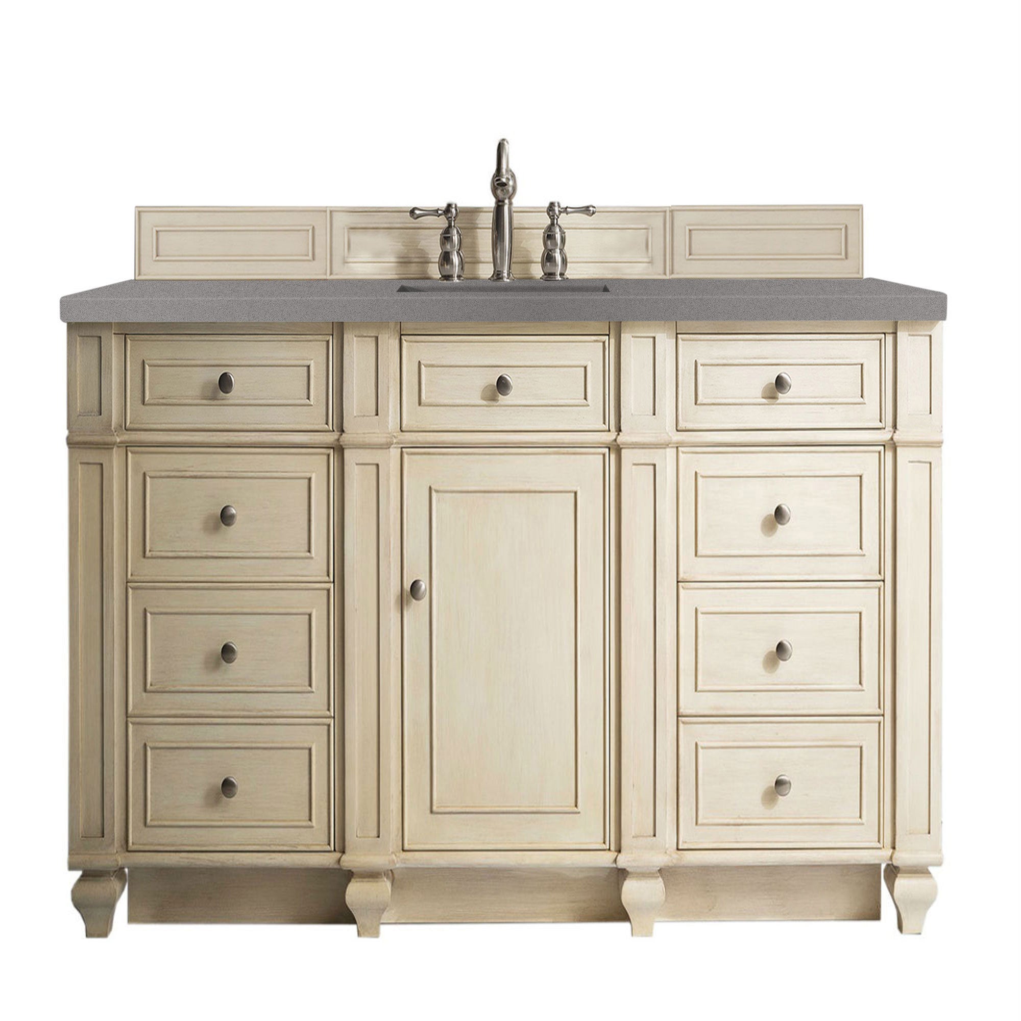 Bristol 60 Inch Single Bathroom Vanity Set in Vintage Vanilla with 3CM Gray Expo Quartz Countertop - Perfect for Modern Farmhouse & Coastal Home Decor