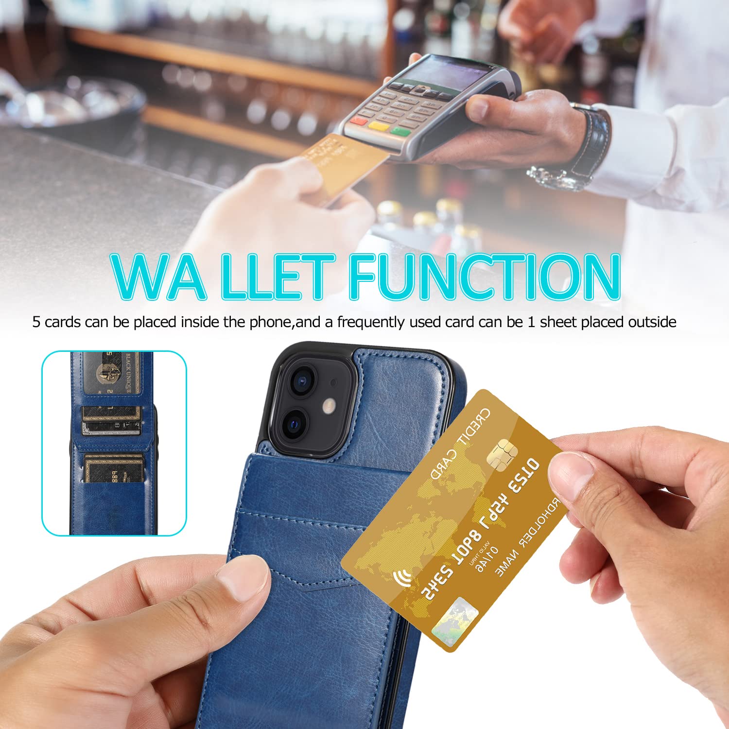 Premium iPhone 11 Wallet Case with RFID Blocking Credit Card Slots - PU Leather Protective Phone Cover for iPhone 11 (6.1 Inch) - Stylish Blue Wallet Case for Men & Women - Perfect for Travel, Shopping & Everyday Use