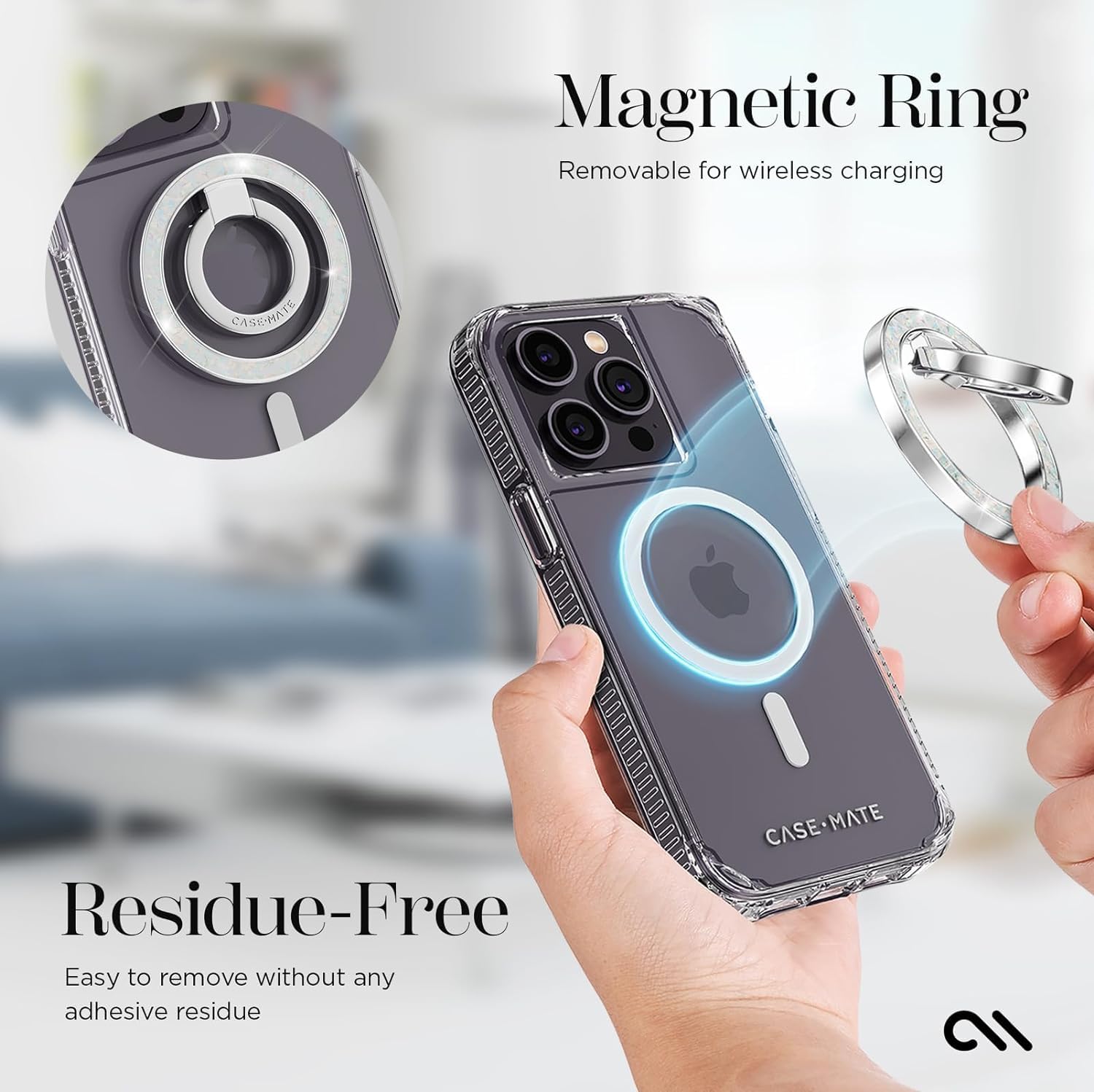 Case-Mate Magnetic Phone Holder with Swivel Stand & Detachable Ring - Compatible with iPhone 14 Pro Max/13 Pro/12 - MagSafe Accessories for Secure Mounting | Perfect for Car, Office & Home Use