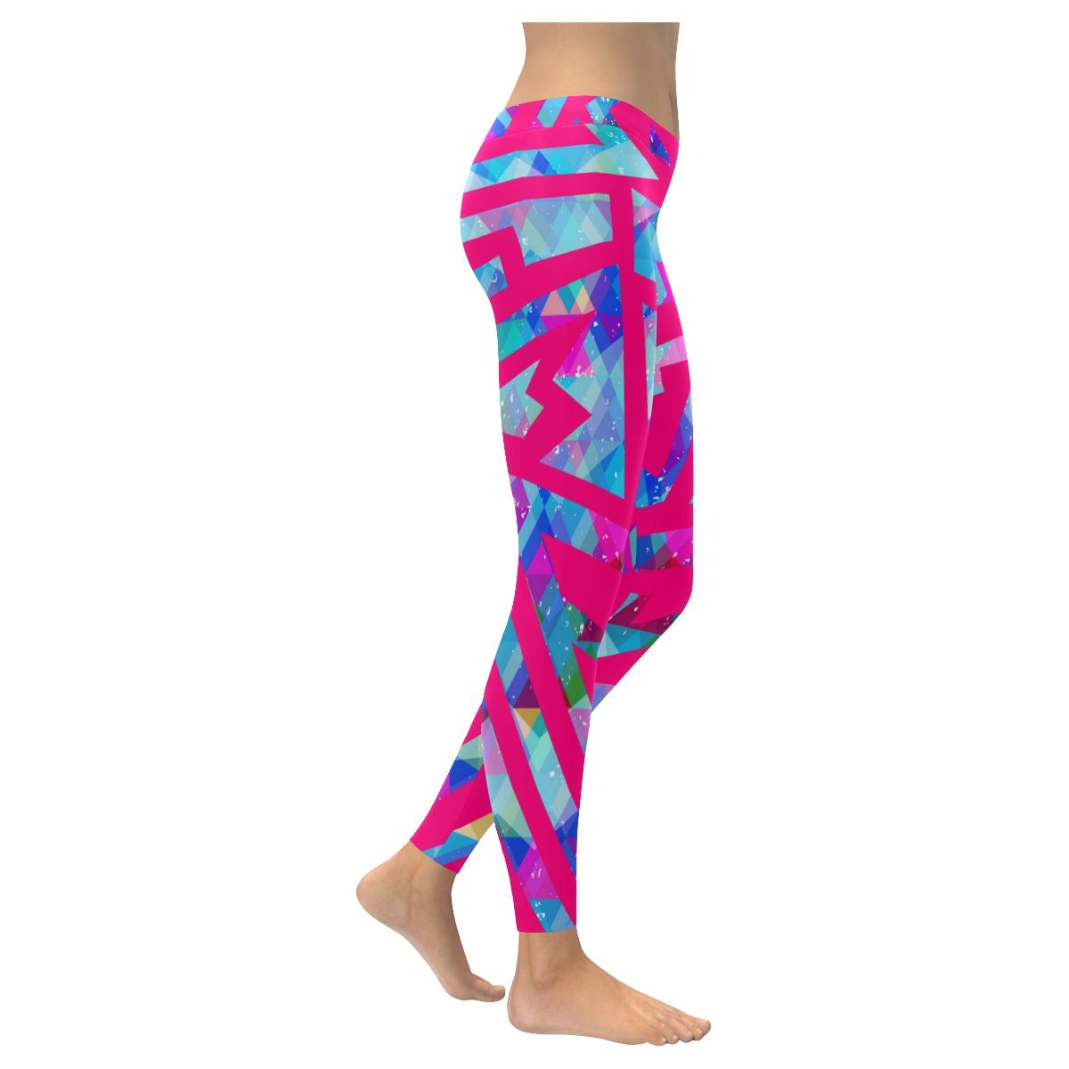 Women's Plus Size Low Rise Yoga Leggings with Pink Maze Print - XXS to 5XL - Perfect for Yoga, Gym Workouts & Casual Wear