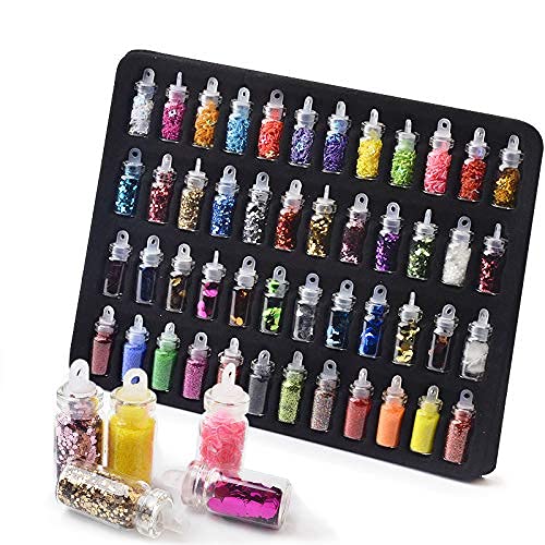 Belicia 48 Bottles 3D Nail Art Decorations - Rhinestones, Diamonds, Sequins, Glitter & Metal Crystal Beads Mix for Christmas Nail Designs (Small Bottle) | Perfect for DIY Manicure, Nail Salon, Party & Holiday Nail Art