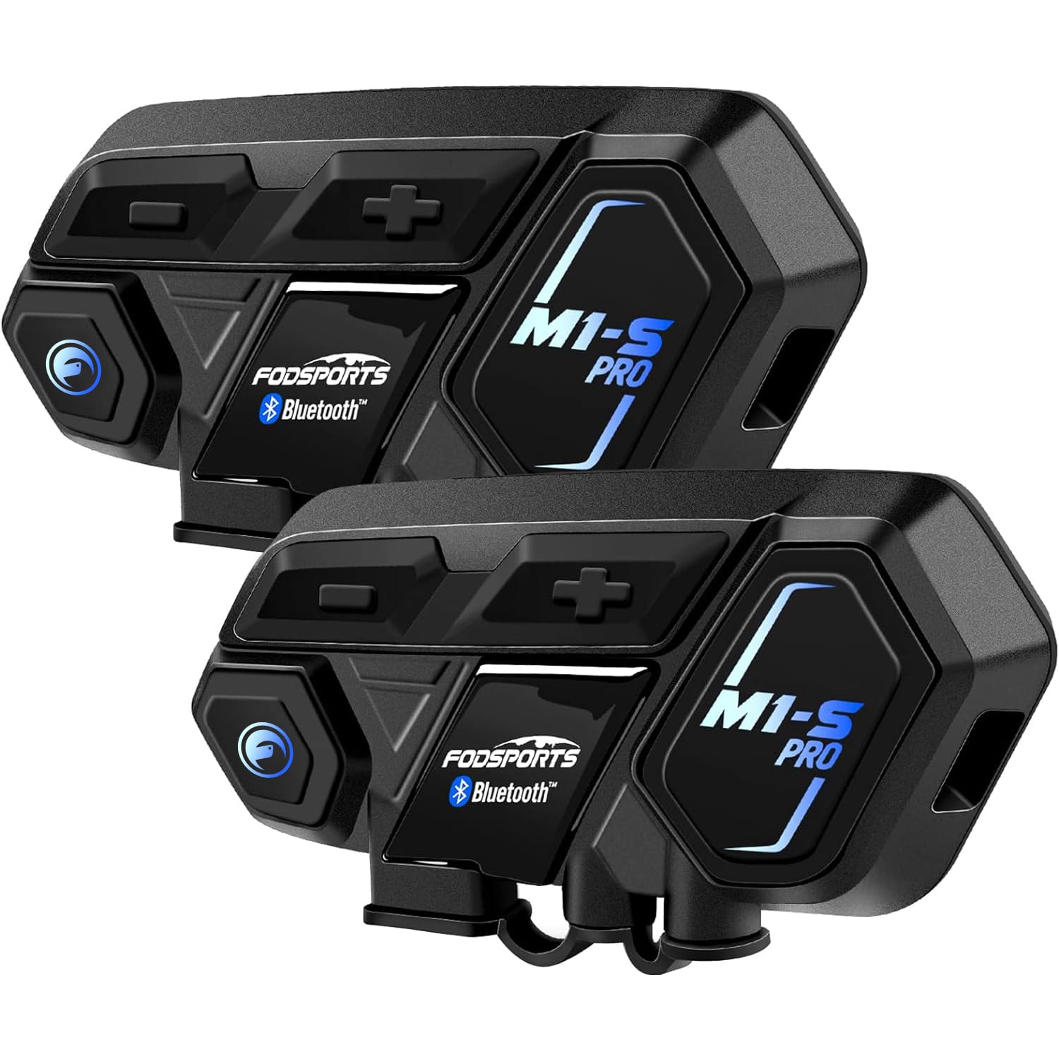 Fodsports M1S Pro Motorcycle Bluetooth Intercom Headset - 2000m Range, 8 Rider Group Chat, Waterproof Helmet Communication System with Music Sharing, GPS Navigation & Hands-Free Calling (2 Pack) - Perfect for Group Rides, Touring & Daily Commuting