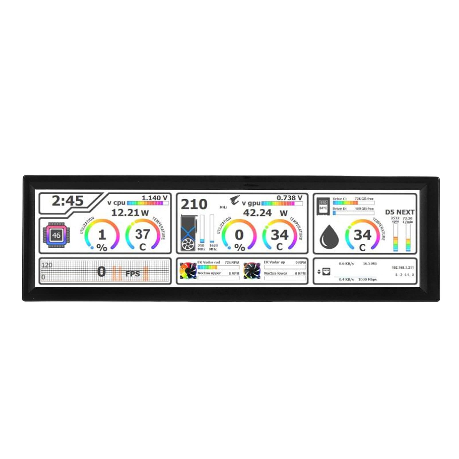 Zunate 8.8 Inch PC Temperature Monitor - Secondary Display with One-Touch Control, USB Plug & Play, Mini HD Interface, HD IPS LCD Screen - Compatible with Raspberry Pi, Linux & Windows (Black) - Perfect for Gaming Rigs, Workstations & Home Office Setups