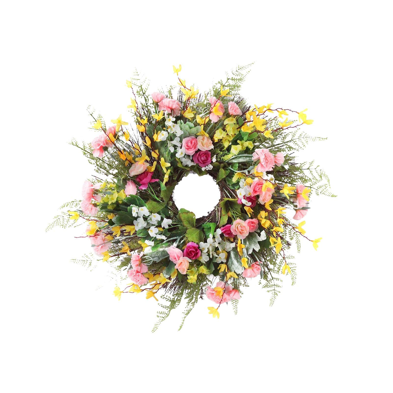 Jasmine Winter Wreath Ring - Carnation Spring Door Wreath with Artificial Peach Flowers for Mother's Day - Perfect for Seasonal Home Decor, Front Door Welcome, and Holiday Gifts