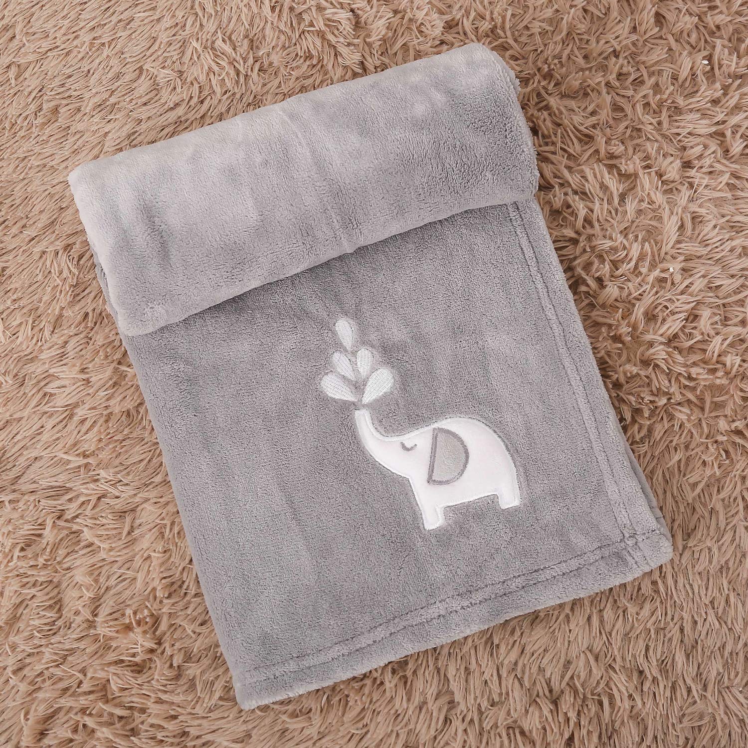 4-Piece Elephant Nursery Bedding Set for Baby Boys - Soft Microfiber Crib Comforter, Fitted Sheet, Dust Ruffle & Blanket in Grey with Embroidered Design | Perfect for Toddler Bedrooms, Baby Showers & Cozy Nursery Decor