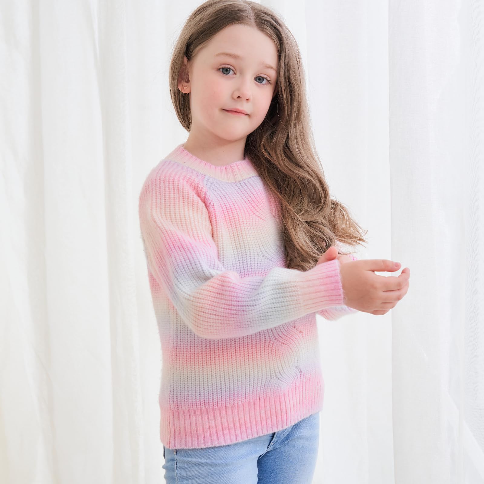 Girls Striped Gradient Cable Knit Sweater - Chunky Long Sleeve Pullover Jumper for Fall & Winter | Cozy School Outfits & Holiday Fashion