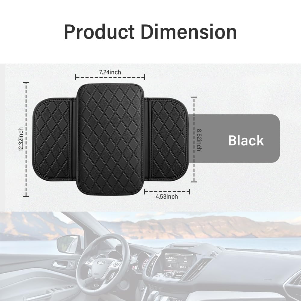 Salior Widen Leather Car Center Console Cover with 2 Side Pockets, Multi-Functional Arm Rest Cover for Enhanced Car Organizers and Storage, Total Protection Accessories for Daily Commute and Long Drives (Black)