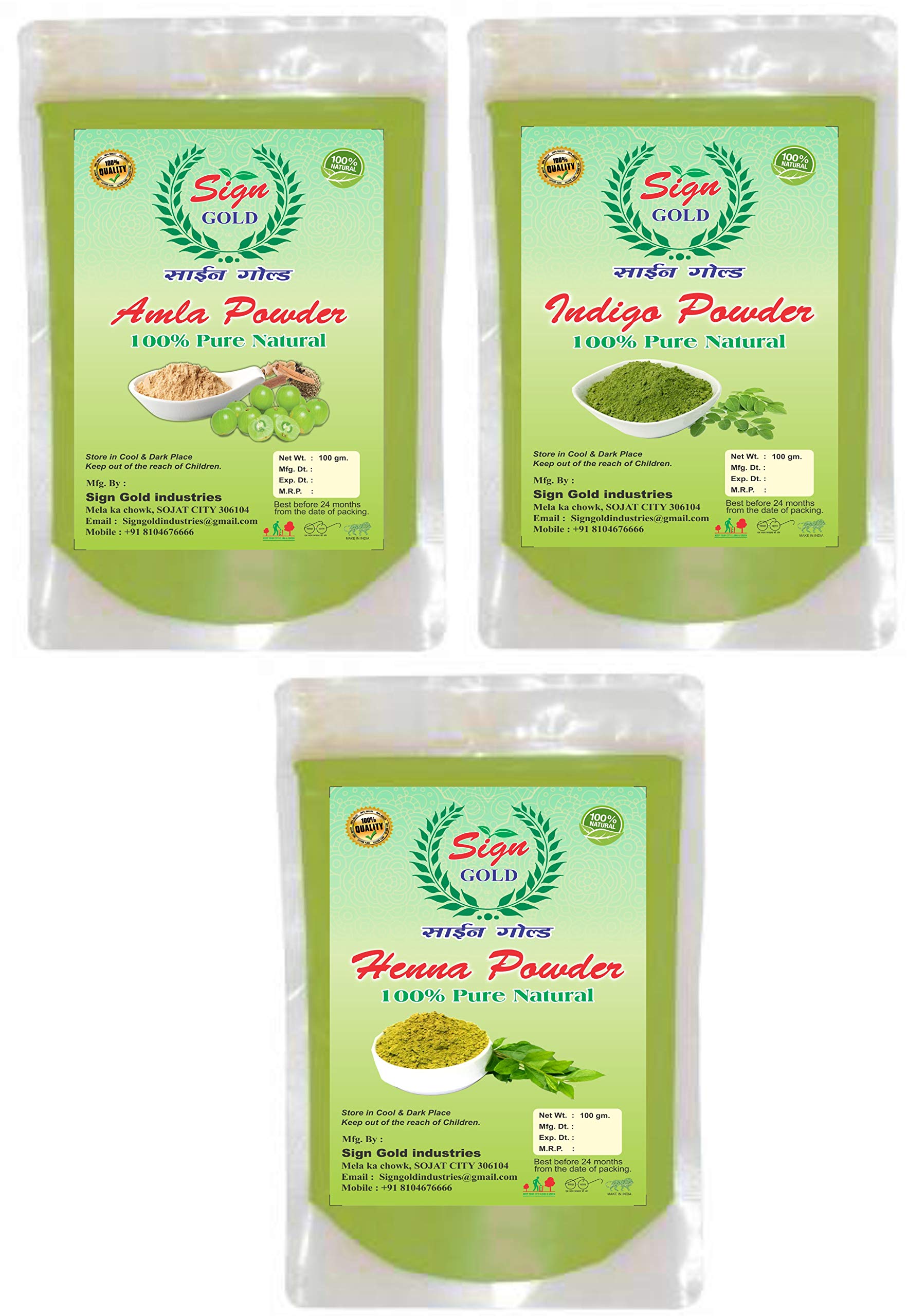 **Organic Amla Powder, Henna Powder & Indigo Powder Combo (100g Each) – Natural Hair Care & Skin Benefits for DIY Beauty Treatments**    *(Use for hair coloring, scalp nourishment, skin brightening, and Ayurvedic remedies)*
