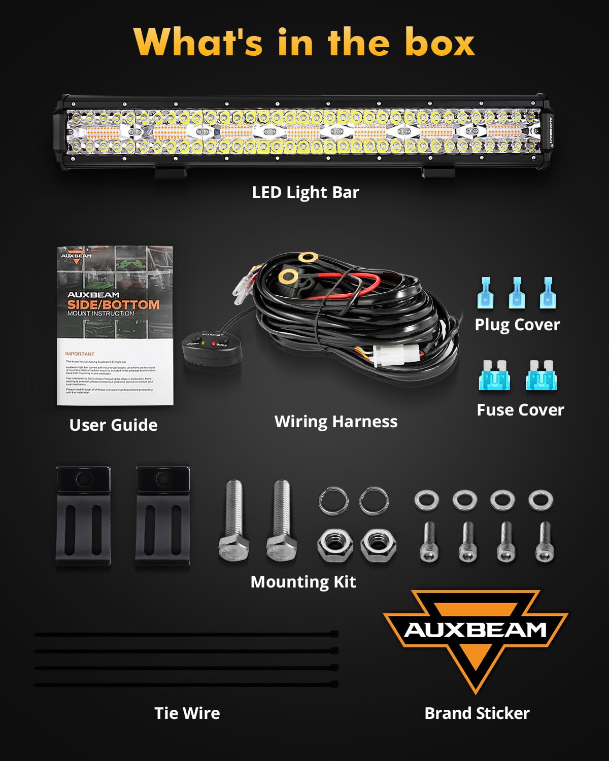 Auxbeam 20-Inch 420W LED Light Bar - 6 Modes (Amber/White Strobe) - Spot Flood Combo Off-Road Light for Trucks, UTV, Jeep - Emergency & Fog Warning Light for Off-Roading, Camping, Hunting & Night Driving