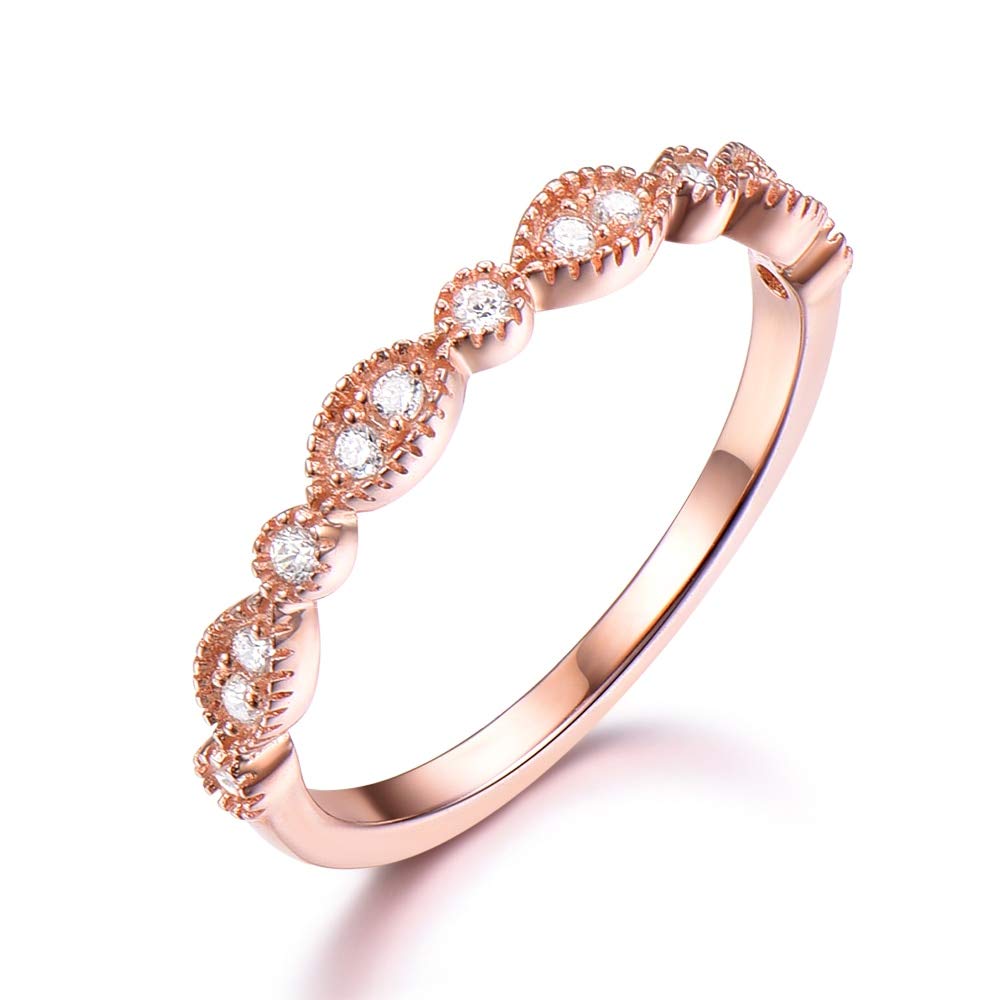 14K Rose Gold Marquise CZ Diamond Half Eternity Engagement Ring - Vintage Style Cubic Zirconia Wedding Band for Women, Perfect for Proposals, Anniversaries & Bridal Jewelry Sets