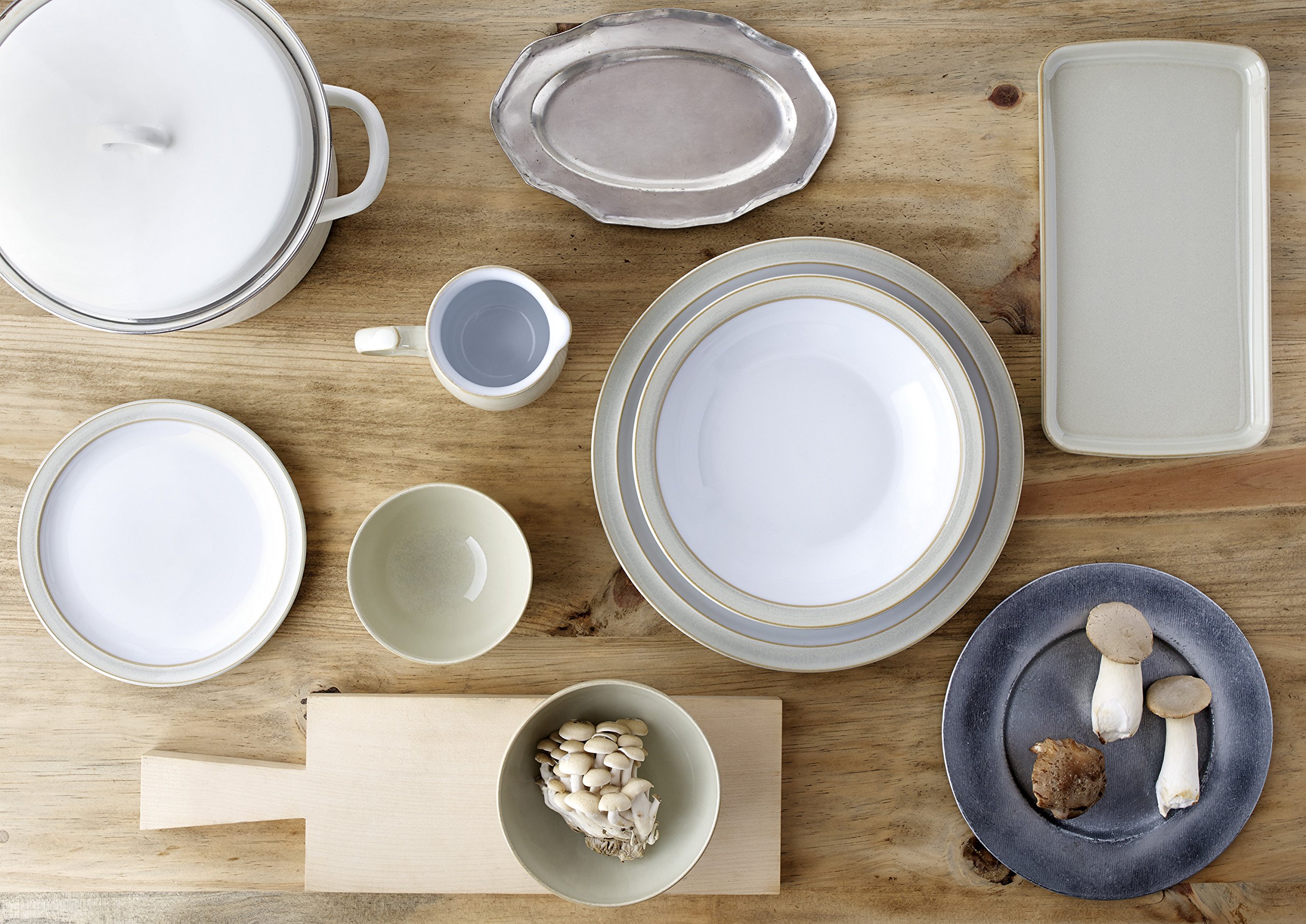 Denby Linen Dinner Plates - Set of 4, Elegant Stoneware Dinnerware for Formal Dining, Casual Meals & Entertaining
