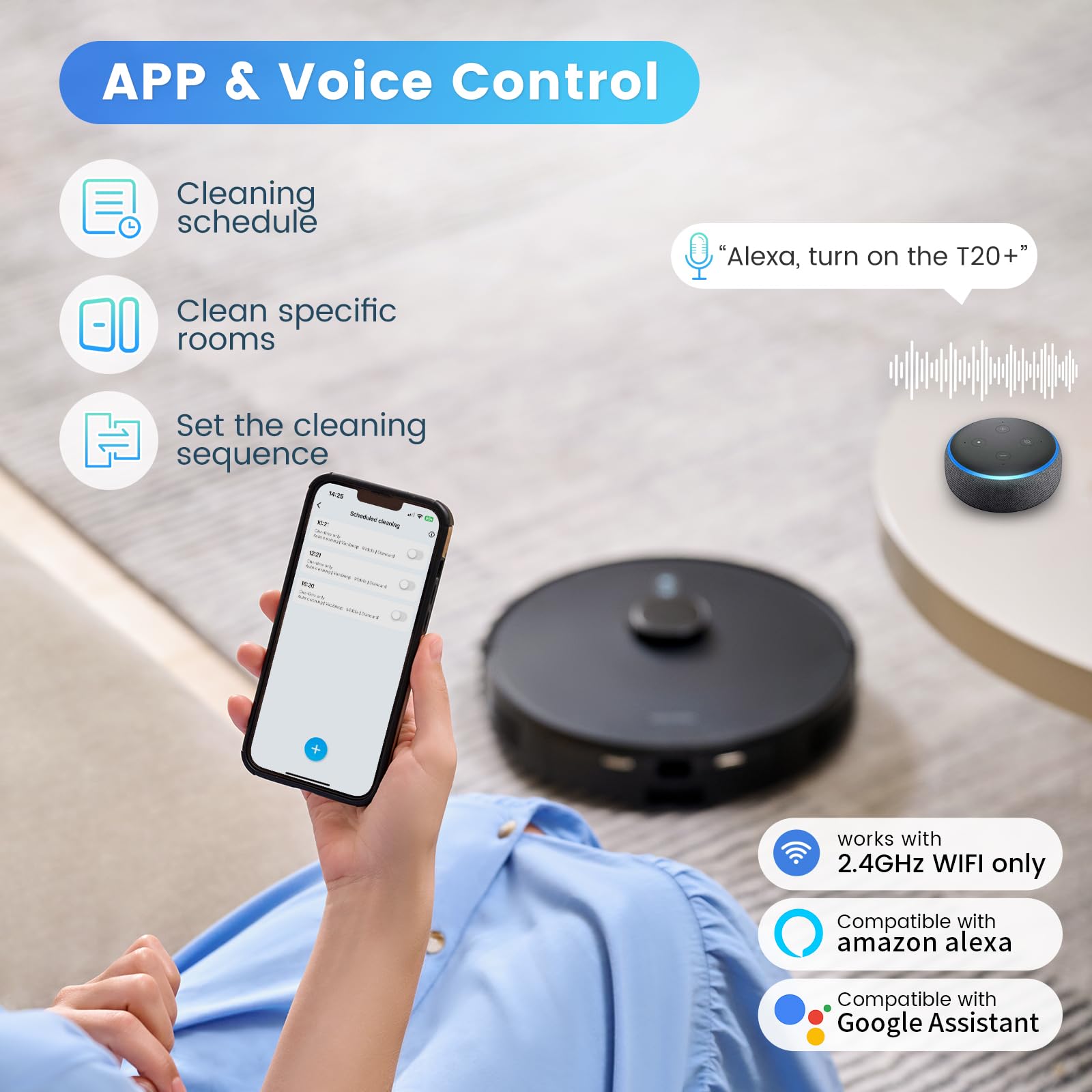 AIRROBO T20+ Robot Vacuum and Mop Combo with Self-Emptying Base | 60-Day Dustbin Capacity | Smart Mapping & Scheduling | Wi-Fi/App/Alexa Control | 180min Runtime | Ideal for Pet Hair, Hard Floors & Carpets | Perfect for Large Homes & Busy Families
