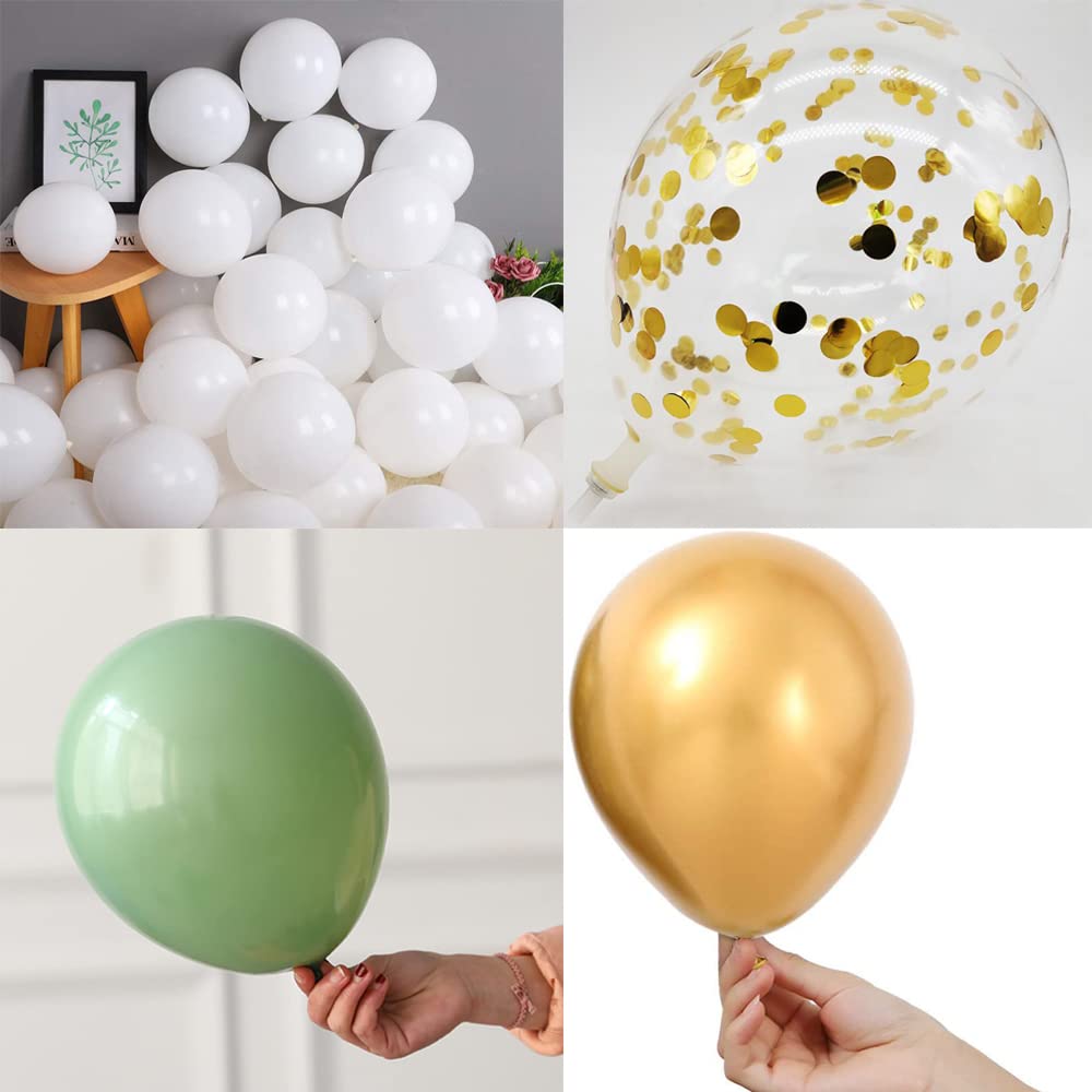 OTMVicor 20-Pack Metallic Gold, Sage Green & White 12-Inch Confetti Balloons | Party Decorations for Birthdays, Weddings & Baby Showers