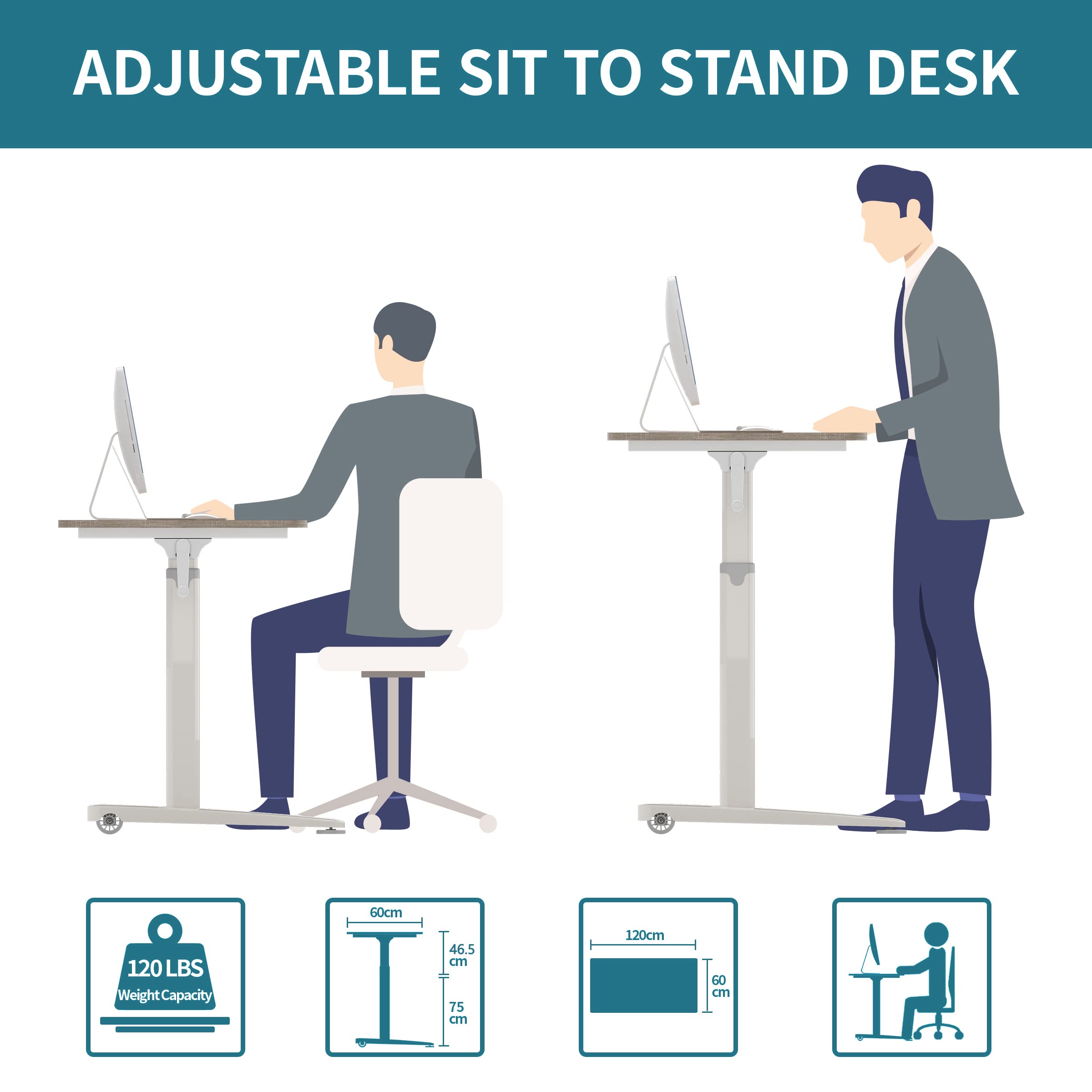 Adjustable Manual Standing Desk with Hand Crank - 55
