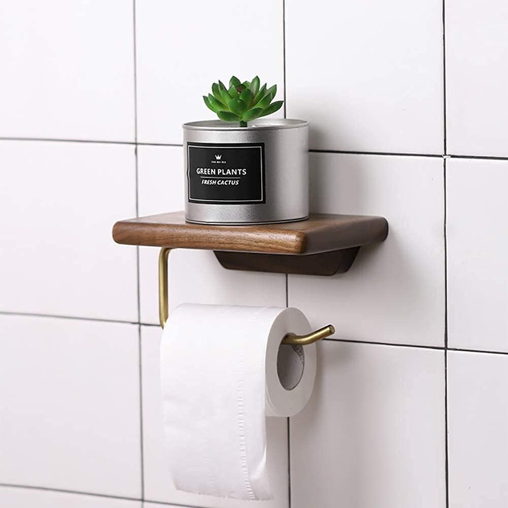 Industrial Farmhouse Toilet Paper Holder with Wood Shelf - Rustic Wall Mounted Tissue Roller Dispenser for Bathroom, Kitchen, or Laundry Room - Vintage Home Decor & Space-Saving Storage Solution