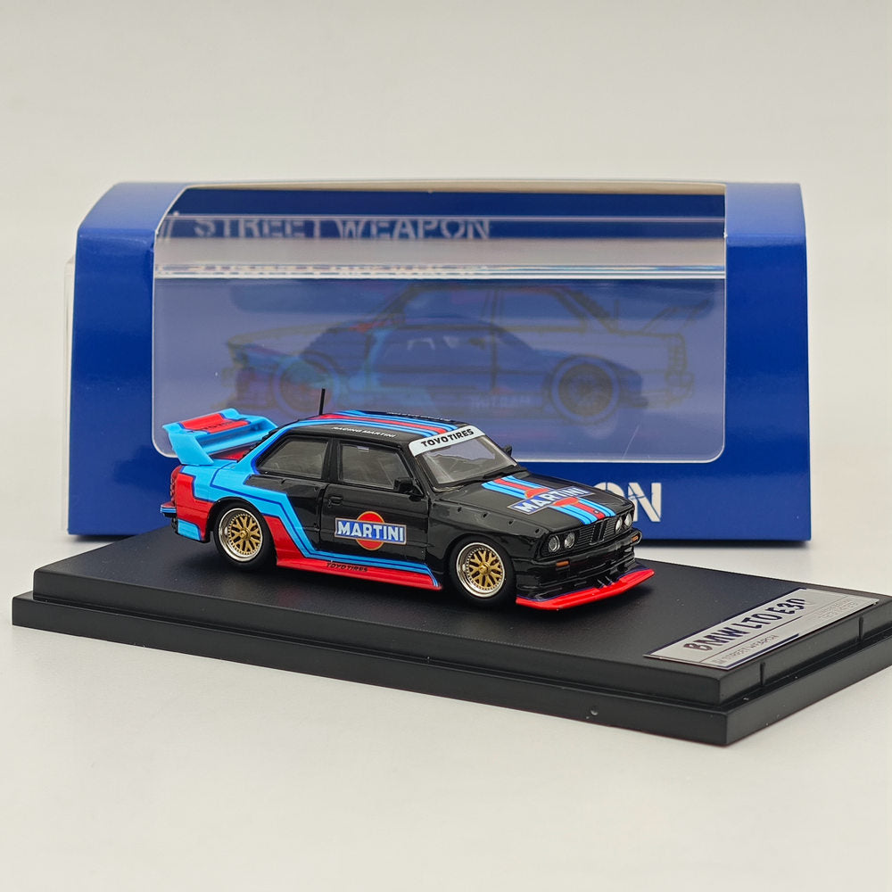 1/64 Scale Street Weapon SW BMW LTO E30 M3 Martini Black Diecast Model Car - Collectible Miniature Vehicle for Display, Racing Enthusiasts & Car Lovers