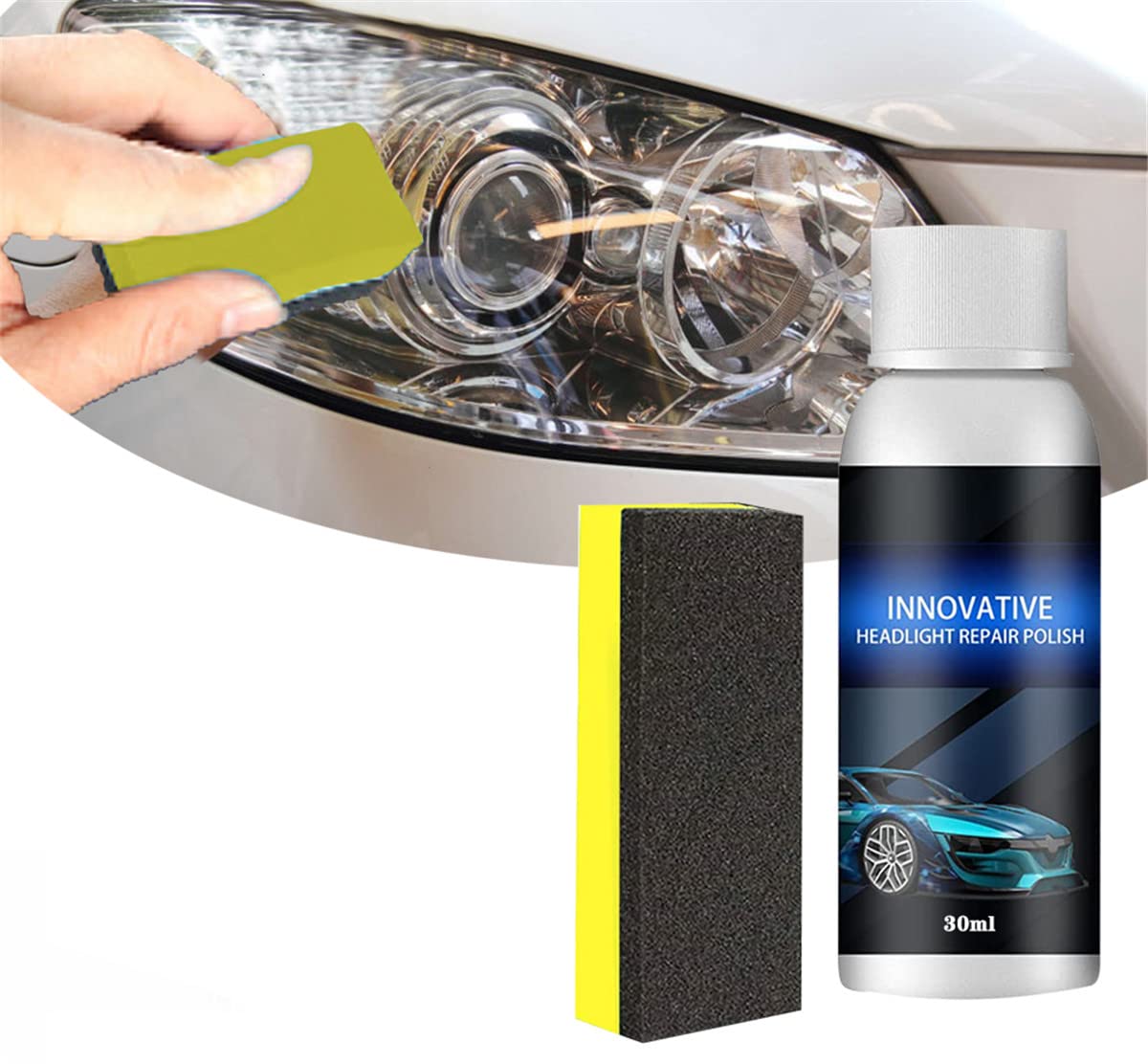2022 New Car Headlight Repair Fluid - Headlight Cover Lens Restorer Cleaner & Polish Liquid - Scratch Remover Agent (30ml, 1pc) - Restores Cloudy Headlights for Night Driving Safety