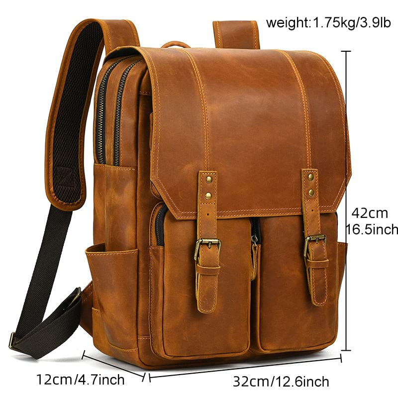 Premium Genuine Leather 16-Inch Laptop Backpack for Men - Durable Business Briefcase & Travel Backpack for Work, Commuting & Outdoor Adventures