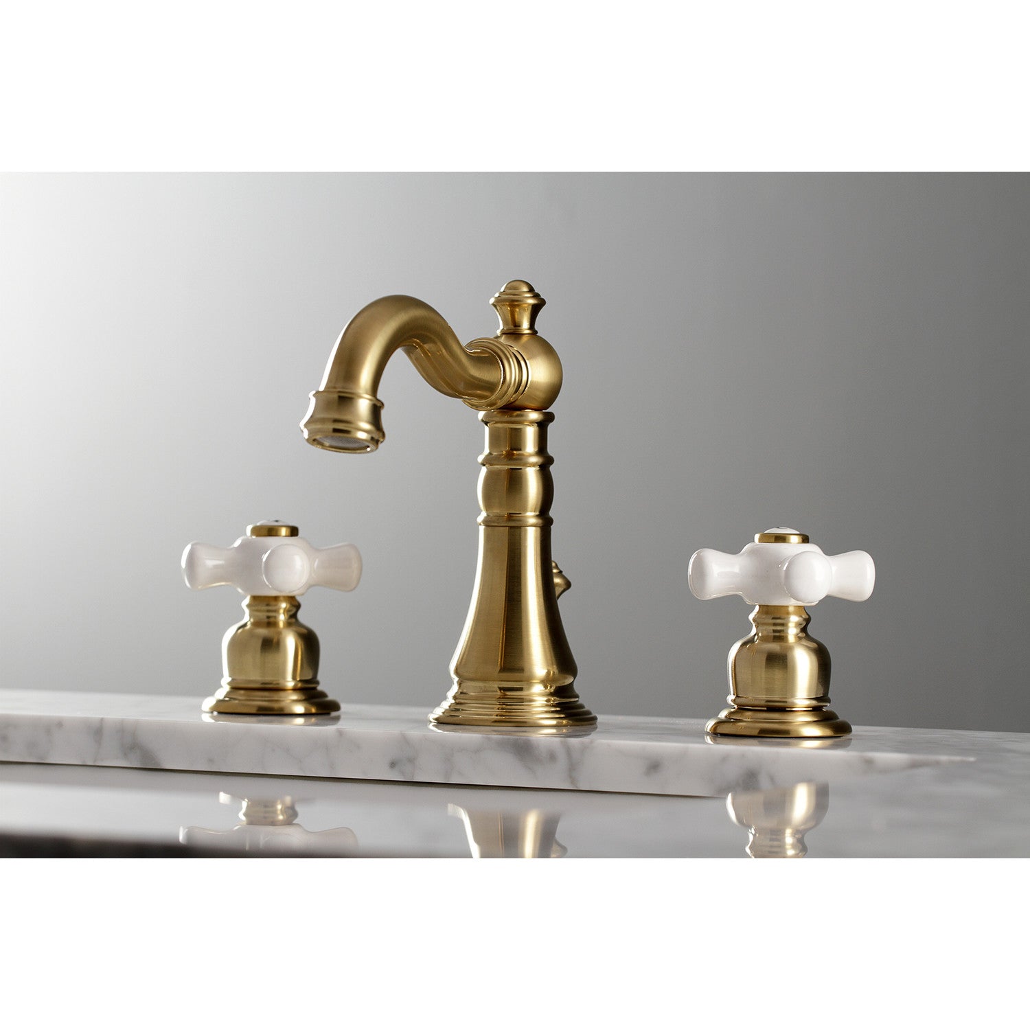American Classic FSC1973PX Two Handle 3-Hole Widespread Bathroom Faucet with Brass Pop-Up Drain - Brushed Brass Finish for Vanity Sink - Perfect for Modern and Traditional Bathroom Decor