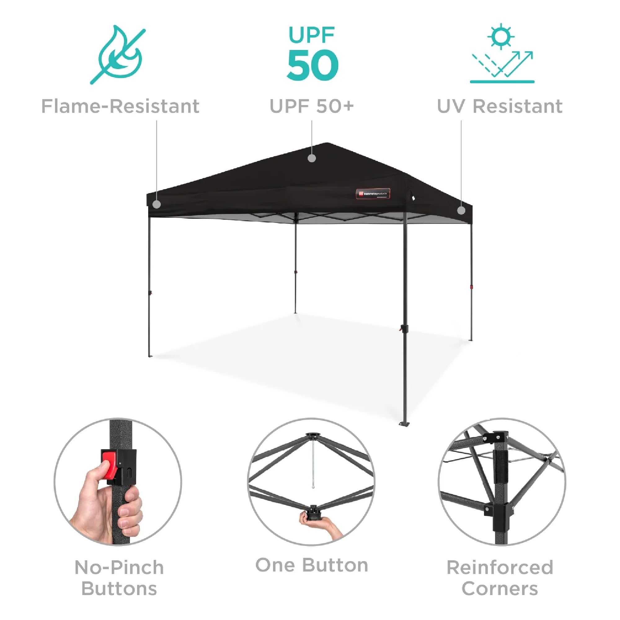 Best Choice Products 12x12ft Instant Pop Up Canopy Tent - 1-Person Setup Portable Shelter with Push Button, Carry Case & 4 Weight Bags (Black) - Perfect for Outdoor Events, Camping, Beach, Picnics, and Backyard Parties