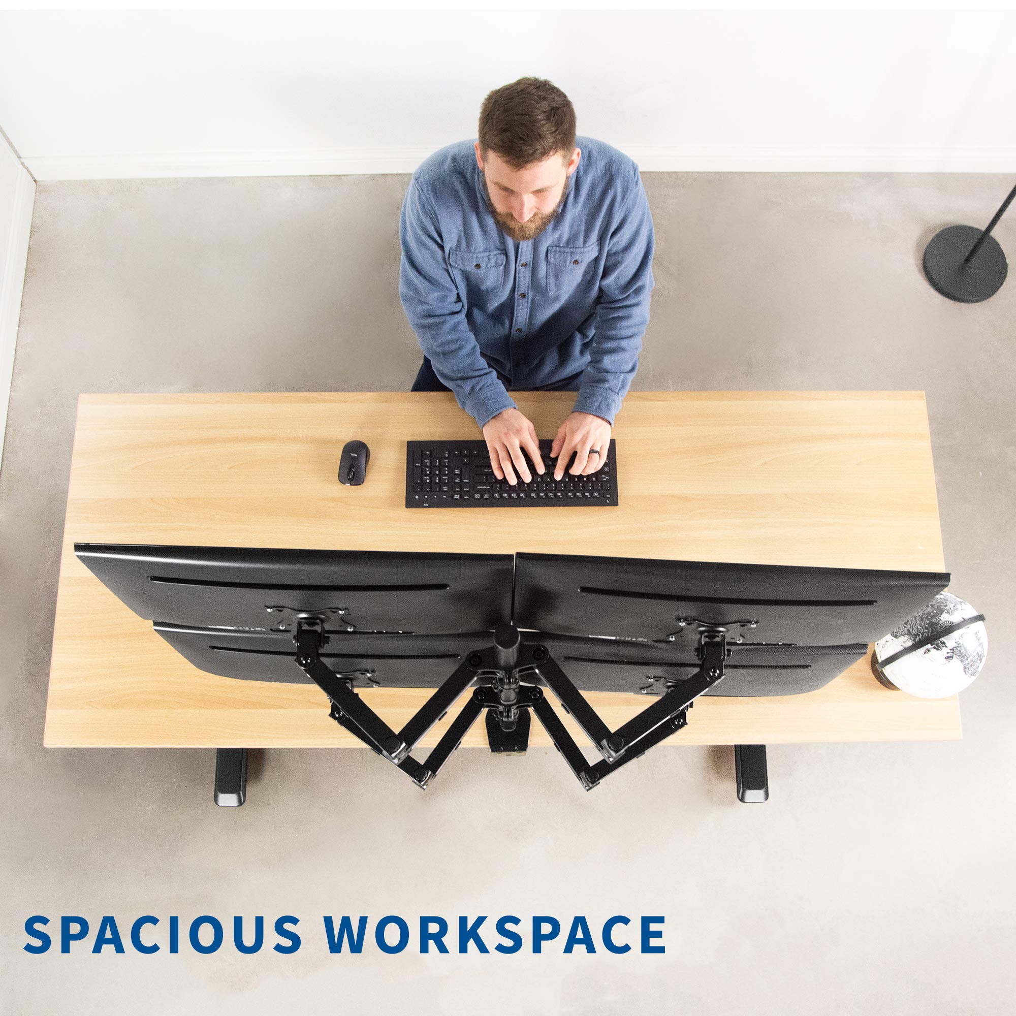VIVO Quad Monitor Stand for 17 to 32 inch Screens | Heavy Duty Adjustable Clamp-on Desk Mount | Holds 4 LCD/LED Monitors up to 100x100mm VESA | Ergonomic Home Office Workstation Setup | Perfect for Multi-Screen Trading, Coding & Video Editing