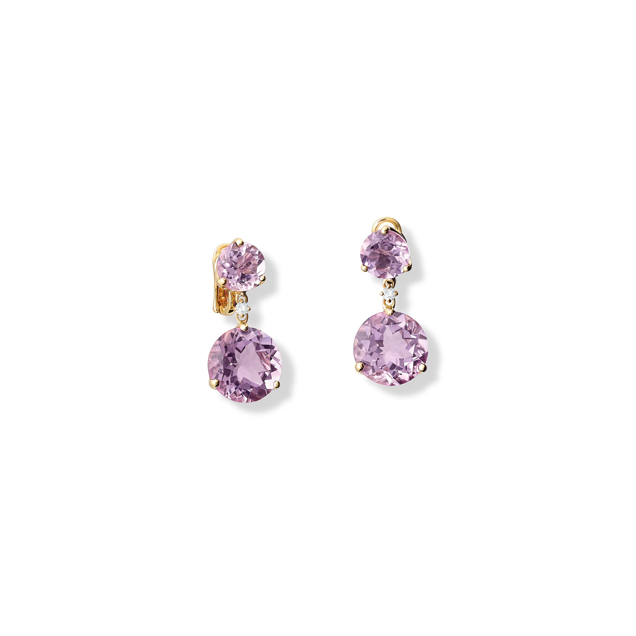 Rivière Double Earrings 14K Yellow Gold with Amethyst & Diamond - Elegant Dangle Earrings for Women, Perfect for Weddings, Parties & Special Occasions