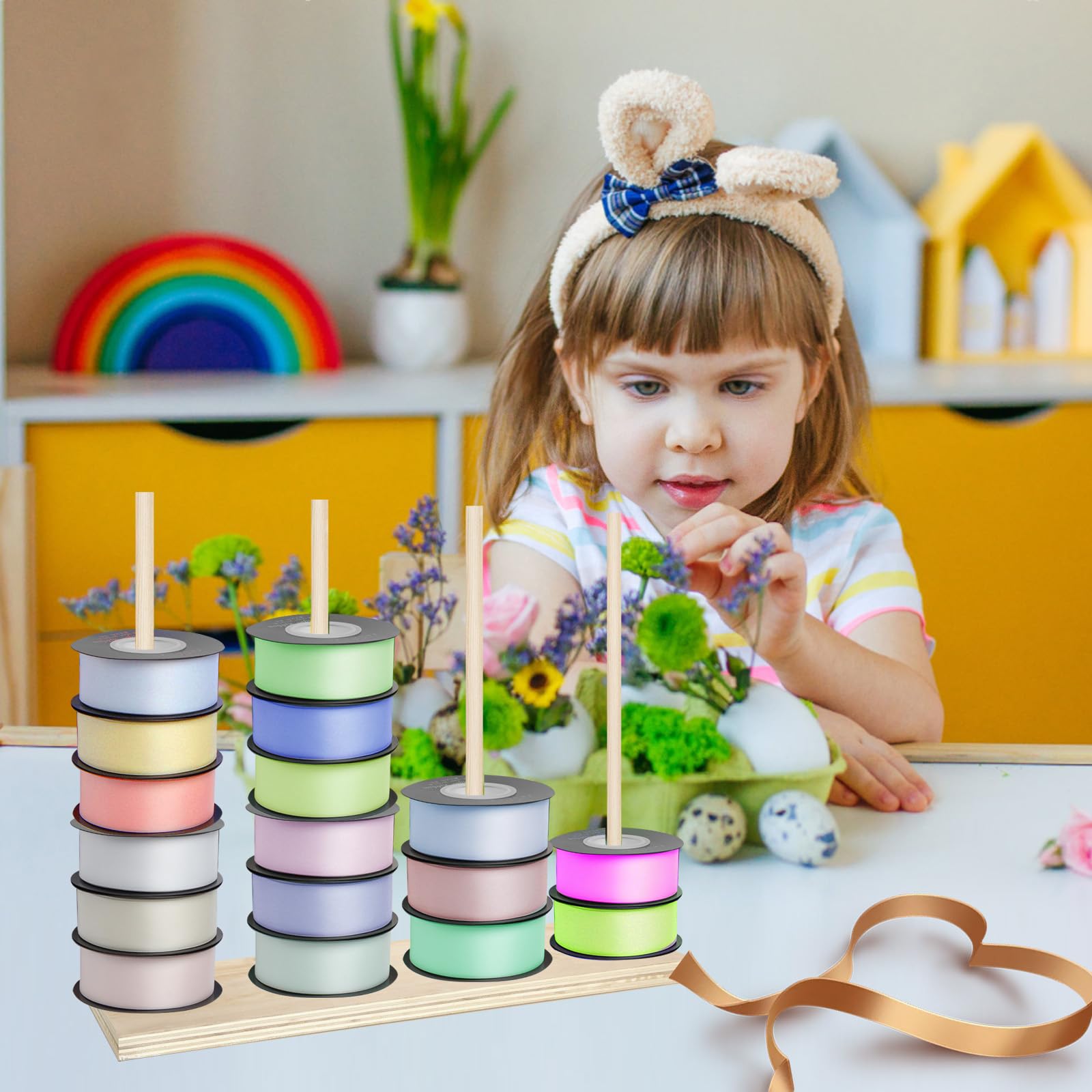 Ribbon Holder Organizer Rack - Easy Install Ribbon Storage & Bow Maker for Wreaths, Sewing & Crafts | Perfect for DIY Projects, Gift Wrapping & Home Decor