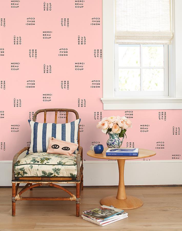 Clare V. 'Merci Beaucoup' Pink Wallpaper - Elegant French-Inspired Floral Wallpaper for Living Room, Bedroom & Home Decor
