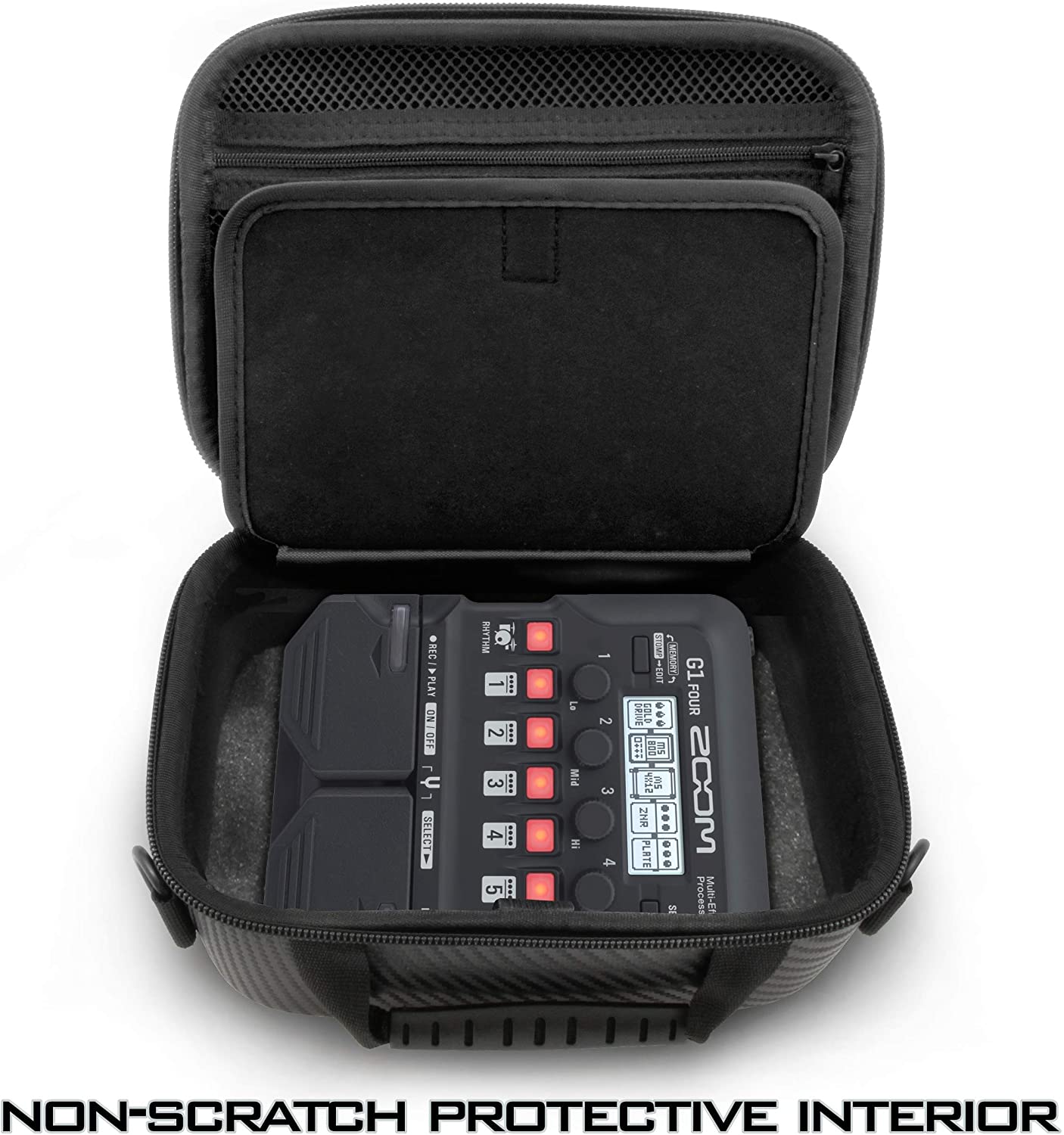 CASEMATIX Hard Shell Travel Case for Zoom G1 FOUR Guitar Effects Pedal - Durable Wah Pedal Carrying Case with Shoulder Strap & Storage Compartment - Perfect for Gigging Musicians & Traveling Guitarists
