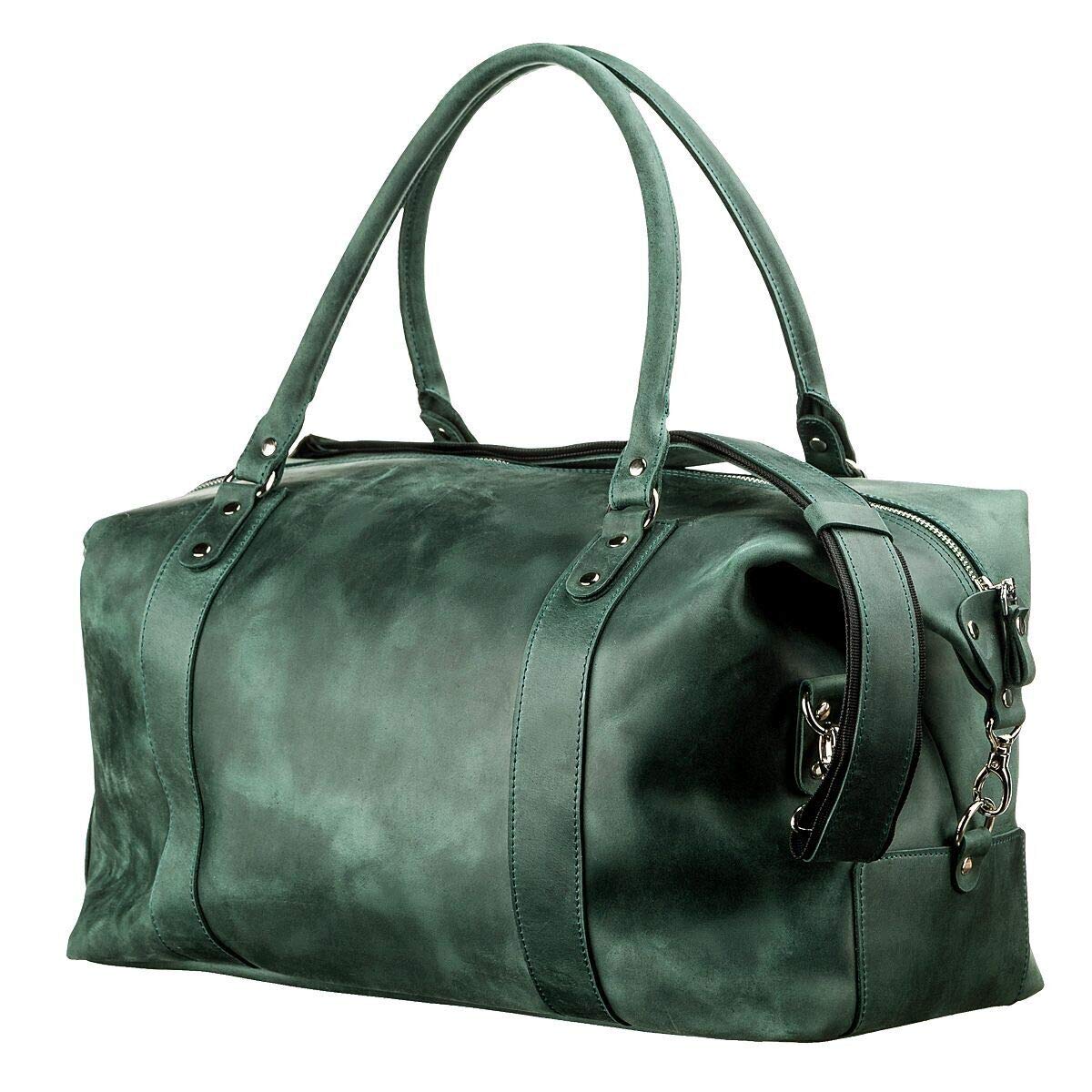 Premium Genuine Leather Duffel Bag for Travel, Gym & Sports - Waterproof Weekender Overnight Luggage (Olive Green) - Perfect for Business Trips, Workouts & Weekend Getaways - Shvigel 11128
