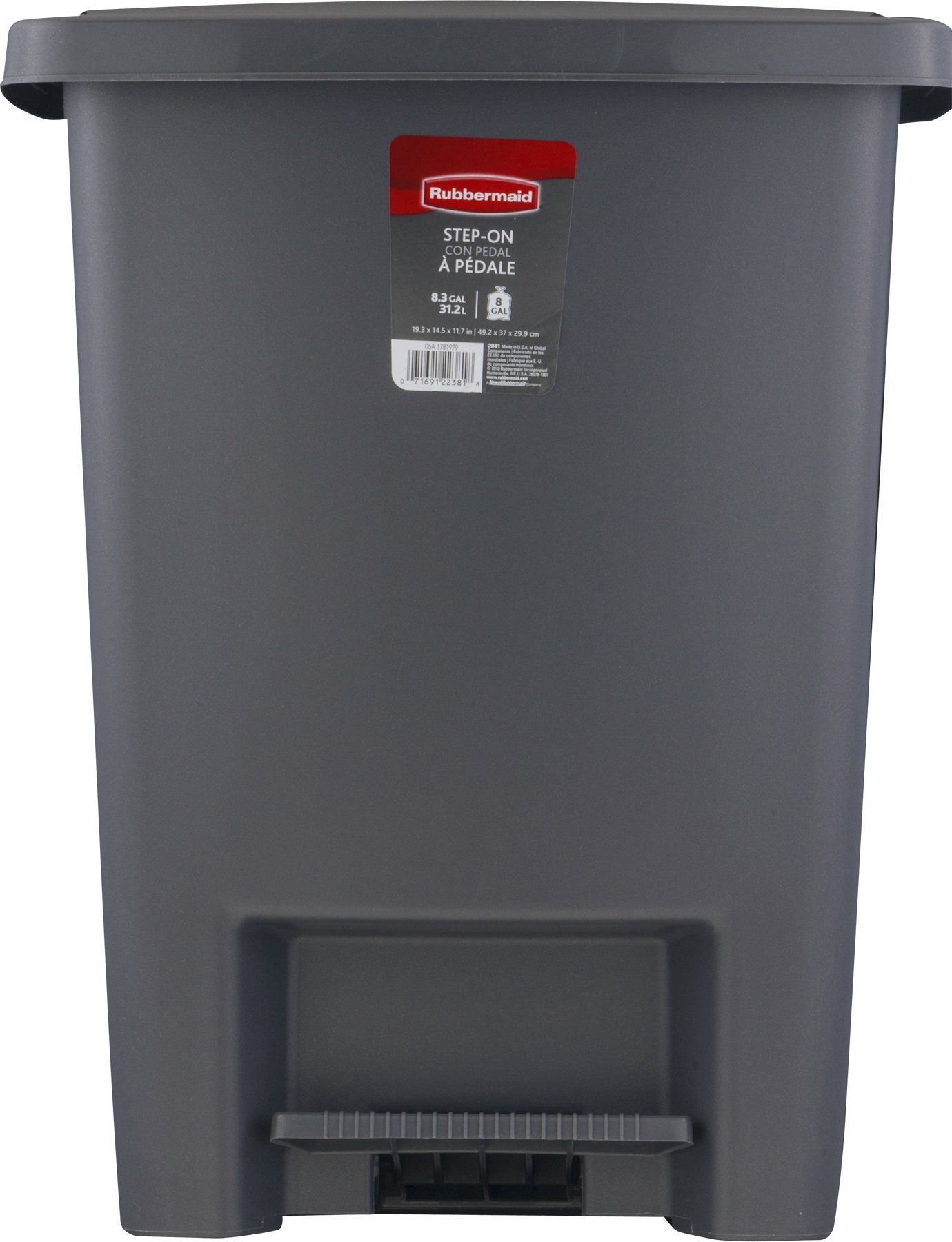 Rubbermaid Step-On Trash Can with Lid - 8.25 Gallon Gray Kitchen Wastebasket | Hands-Free Foot Pedal | Easy Clean Design for Home, Office, Bedroom & Bathroom | Durable Plastic Garbage Bin for Recycling & Daily Use