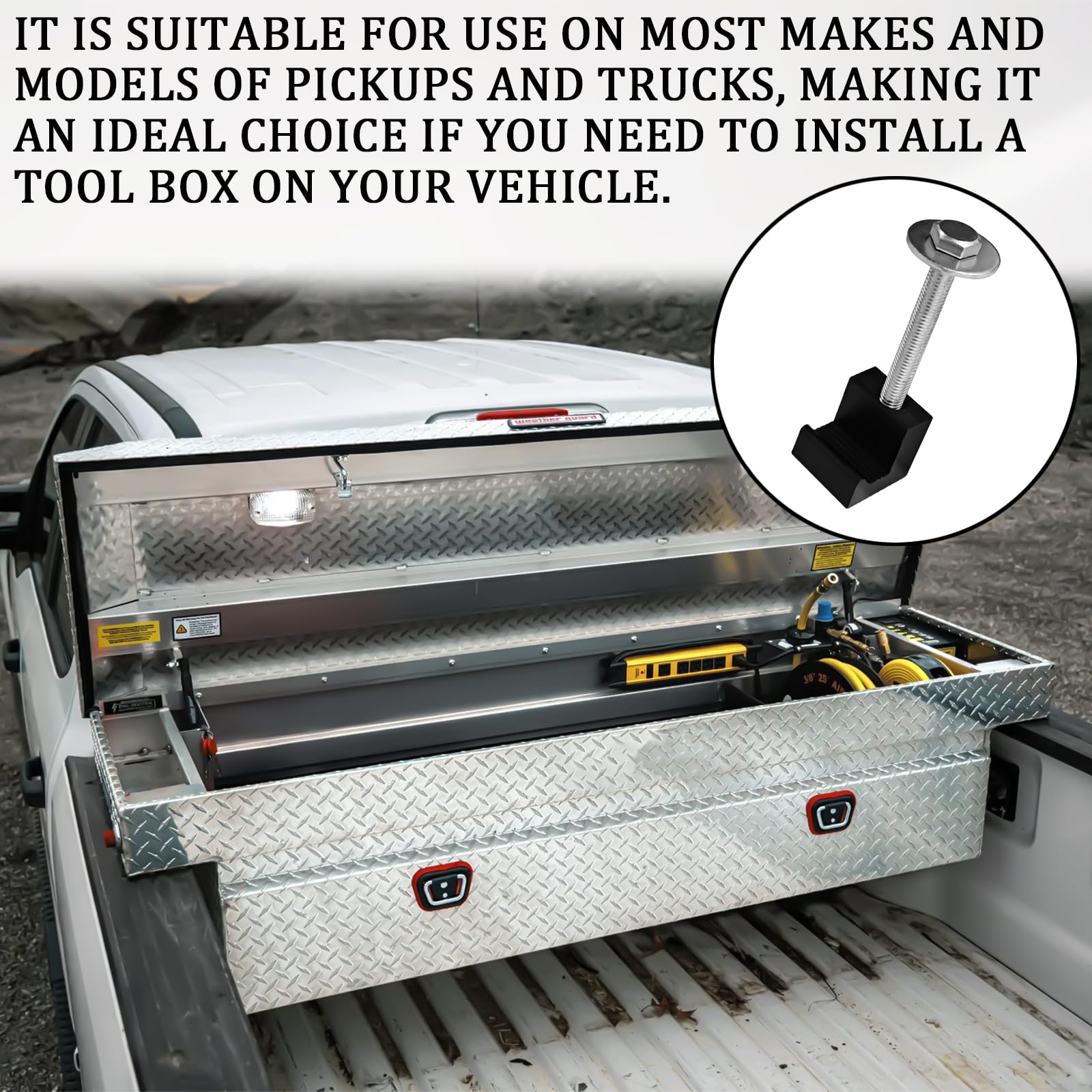 4PCS Black Truck Tool Box Mounting Kit with J Hook - Heavy Duty Aluminum Rail Mounting Kit for Pickup Truck Bed Toolboxes - Secure Tie Downs & Fastening Nuts Included - Perfect for Off-Road, Construction & Work Trucks