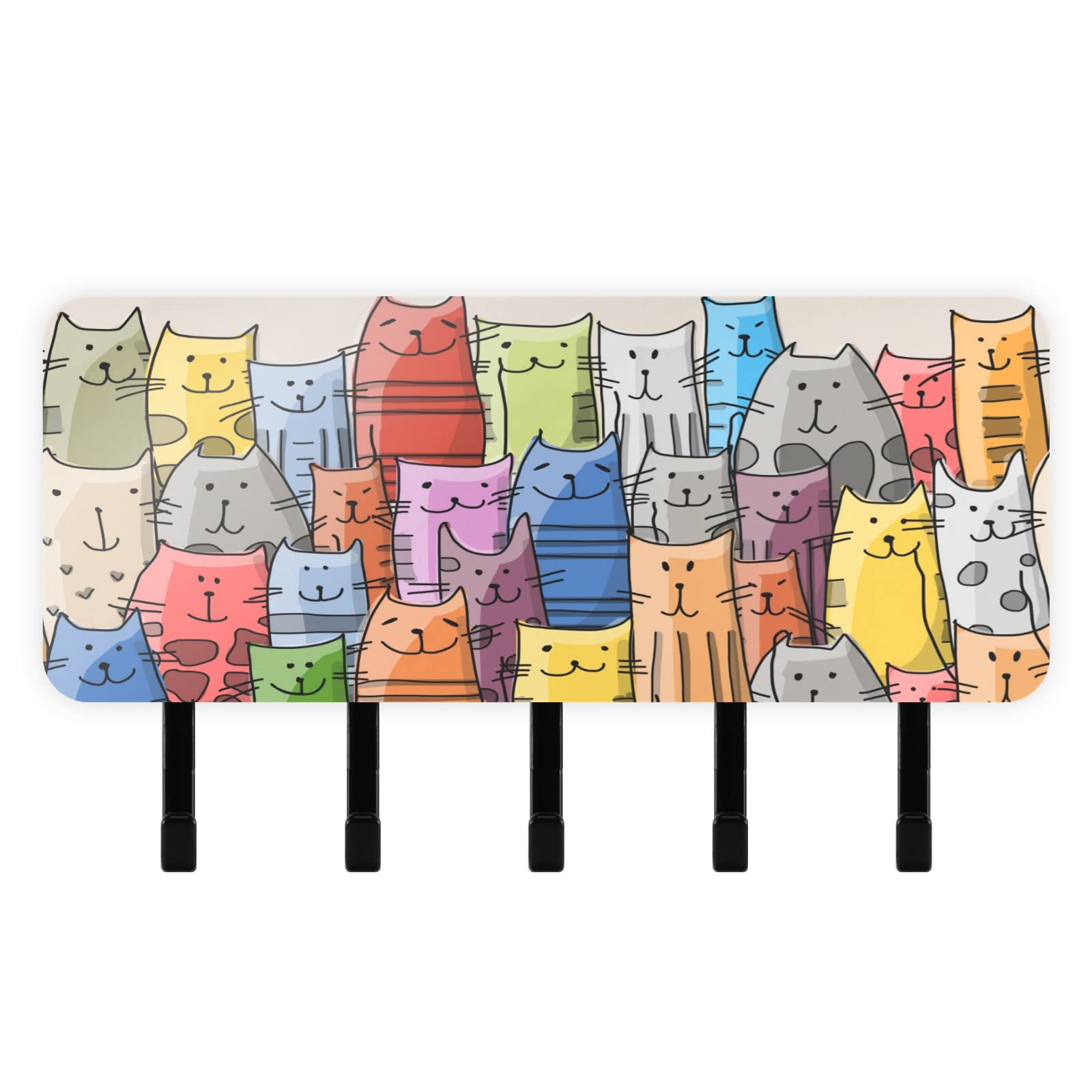 Wall Mounted Mail and Key Holder with 5 Hooks - Decorative Cat Shaped Entryway Organizer for Keys, Letters & Small Items - Perfect for Mudroom, Living Room or Hallway Décor