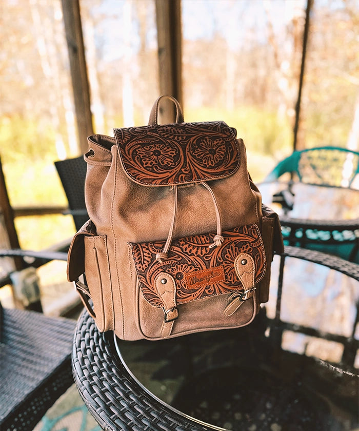Wrangler Floral Tooled Concealed Carry Backpack for Women & Men - Tactical EDC Hiking Daypack with Hidden Gun Pocket - Perfect for Outdoor Adventures, Travel & Everyday Use